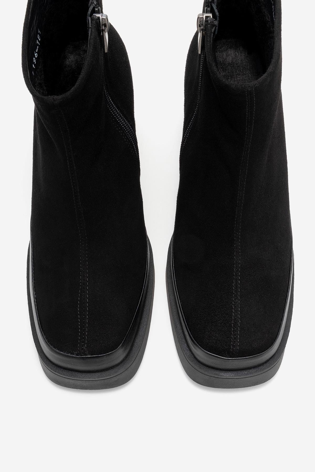 Livia - Black Genuine Leather Platform Wedge Boot – side view showing leather, suede, black, Vowalisse