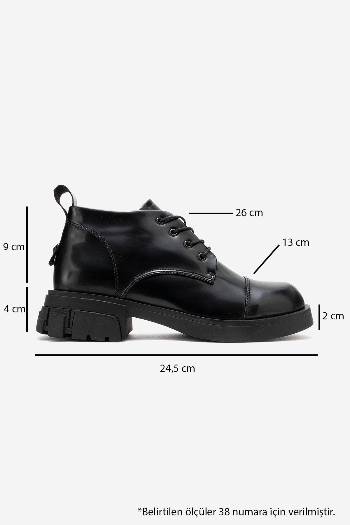 Lagom - Black Ankle Boot – top view showing leather, black, red, Vowalisse