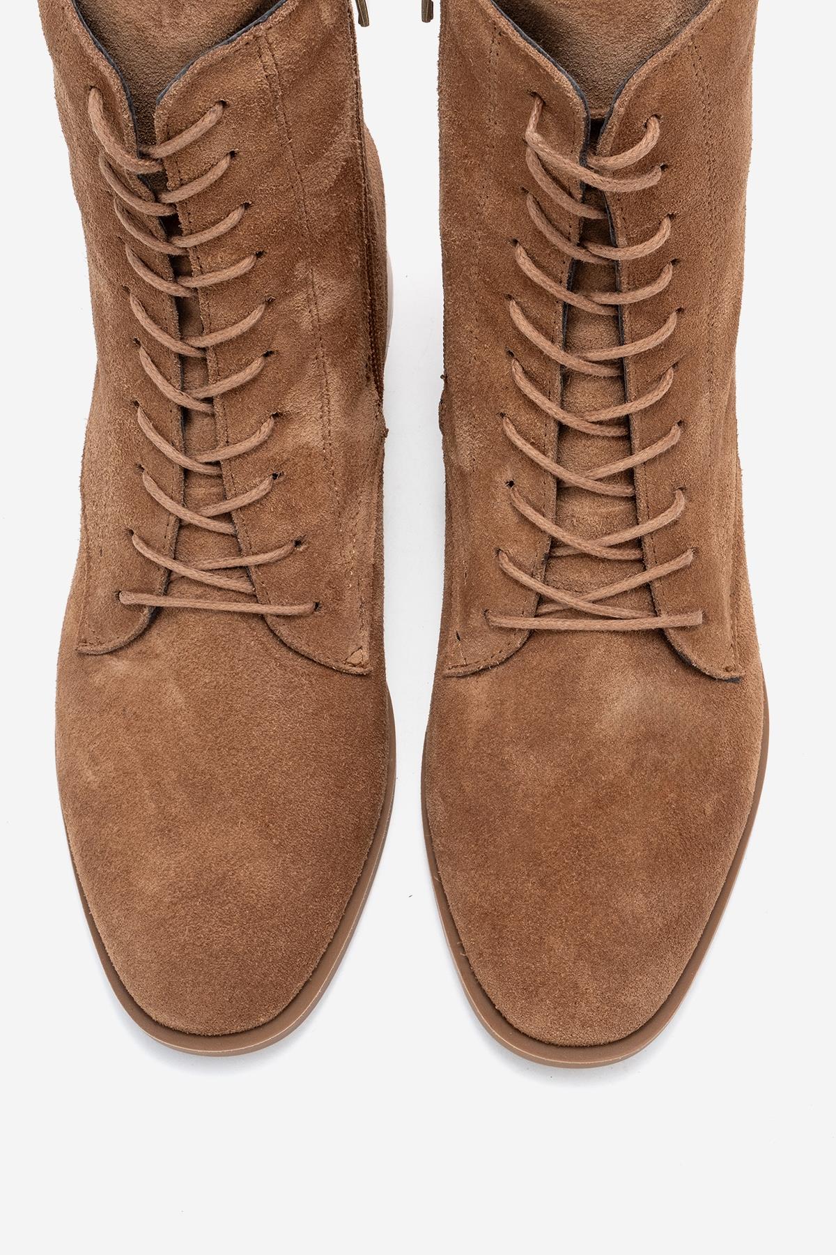 Avia - Taupe Suede Genuine Leather Block Heel Ankle Boot – side view showing leather, suede, Vowalisse