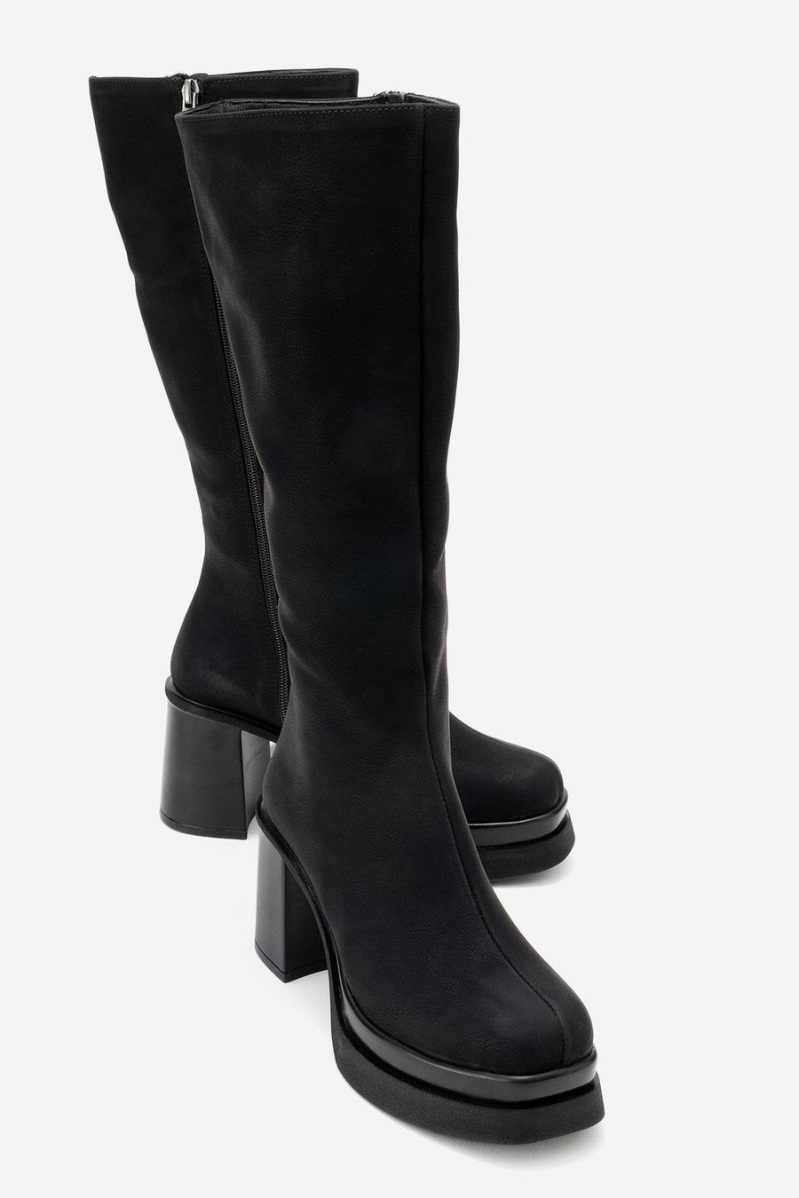 Carm - Black Nubuck Platform Heel Mid-Calf Boot