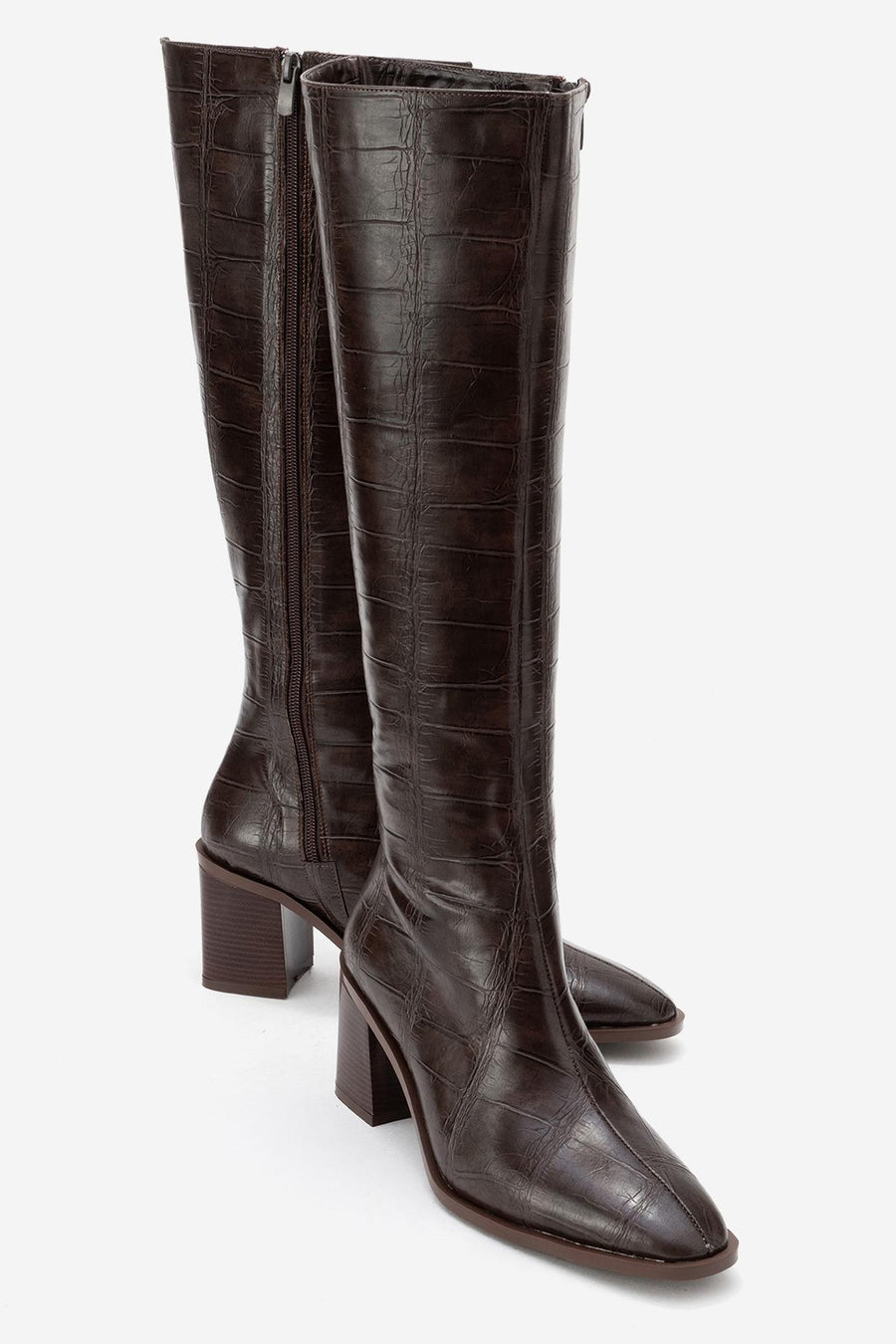 Venia - Brown Block Heel Knee-High Boot