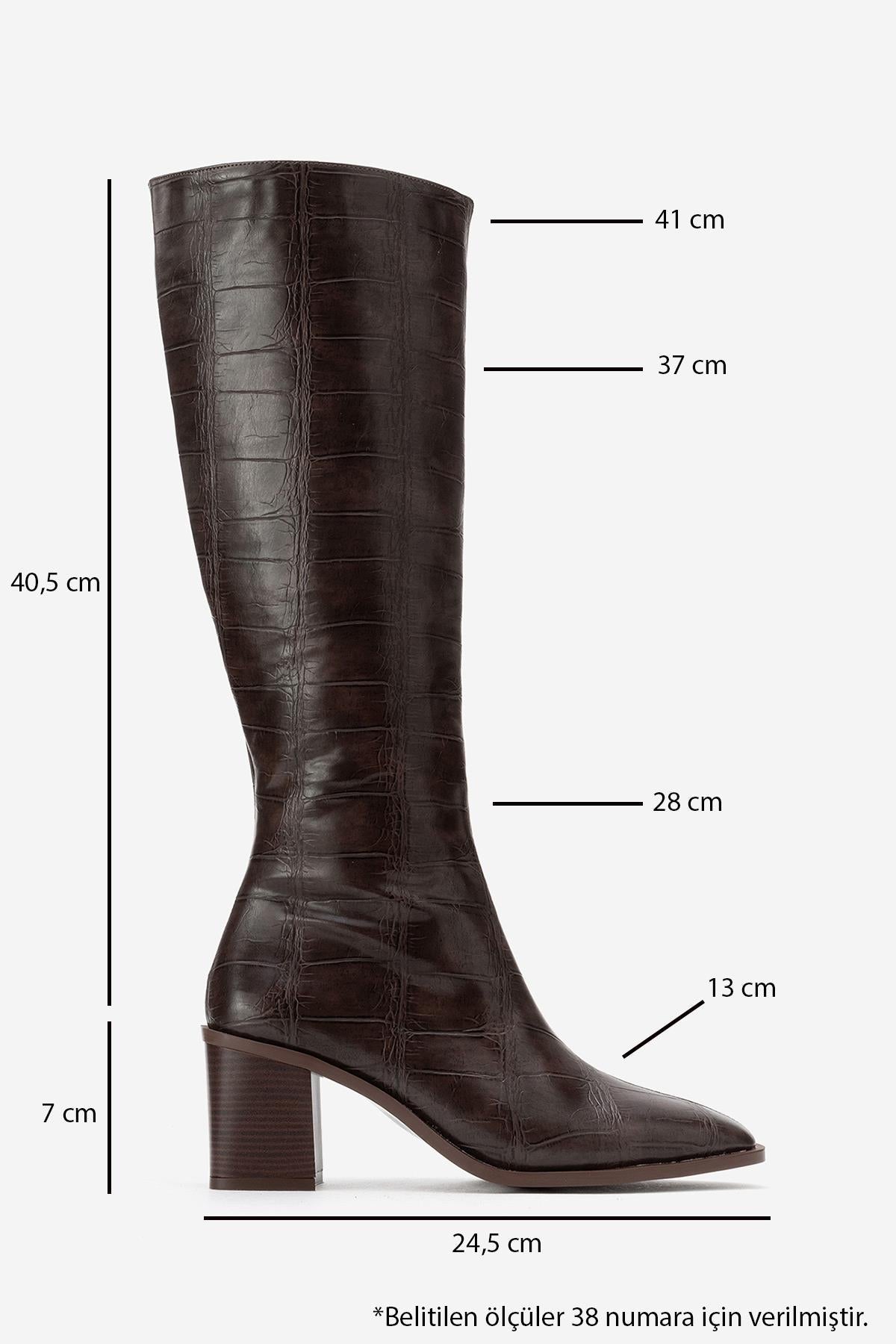 Venia - Brown Block Heel Knee-High Boot – top view showing leather, Vowalisse