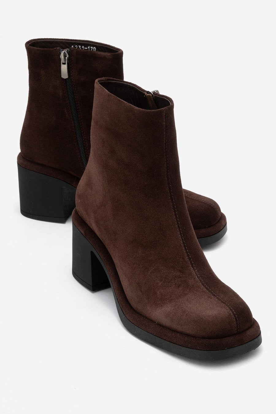 Junae - Brown Genuine Leather Block Heel Ankle Boot