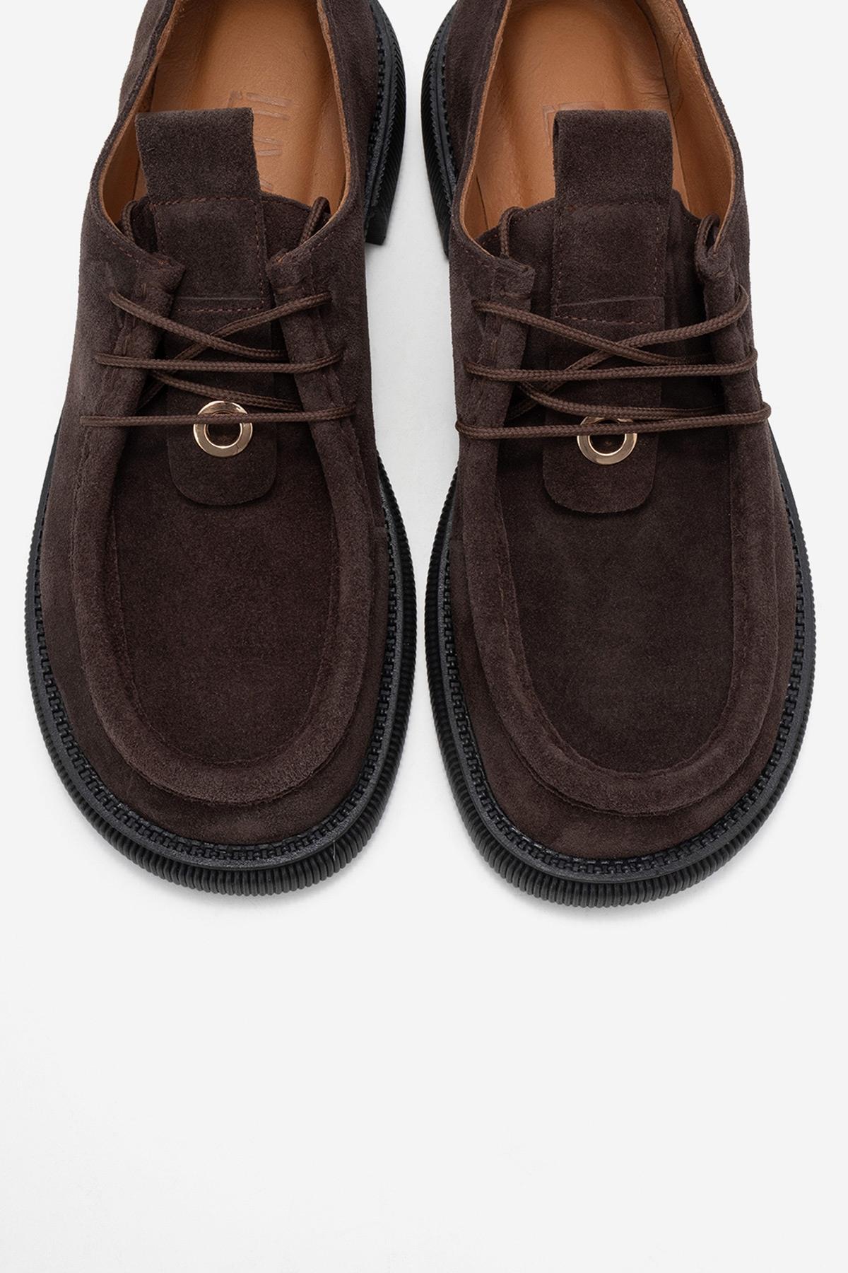 Band - Brown Suede Genuine Leather Lace-Up Loafer – side view showing lace, leather, suede, Vowalisse