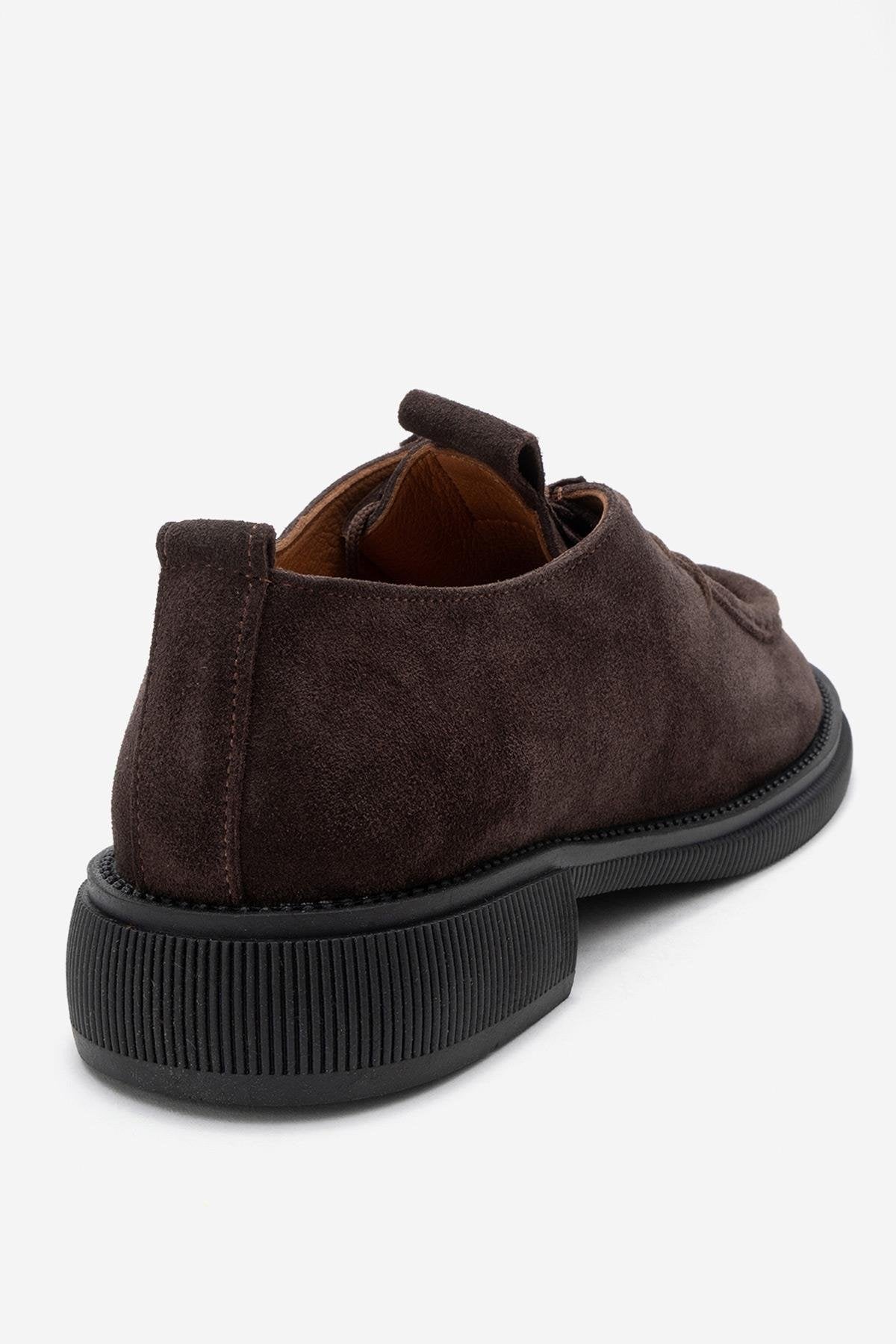 Band - Brown Suede Genuine Leather Lace-Up Loafer – back view showing lace, leather, suede, Vowalisse