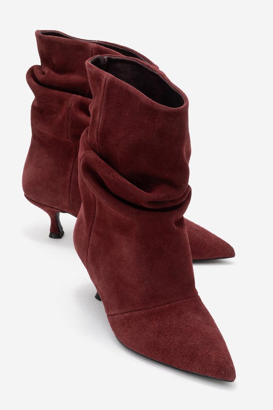 Balei - Burgundy Suede Genuine Leather Short Heel Boot