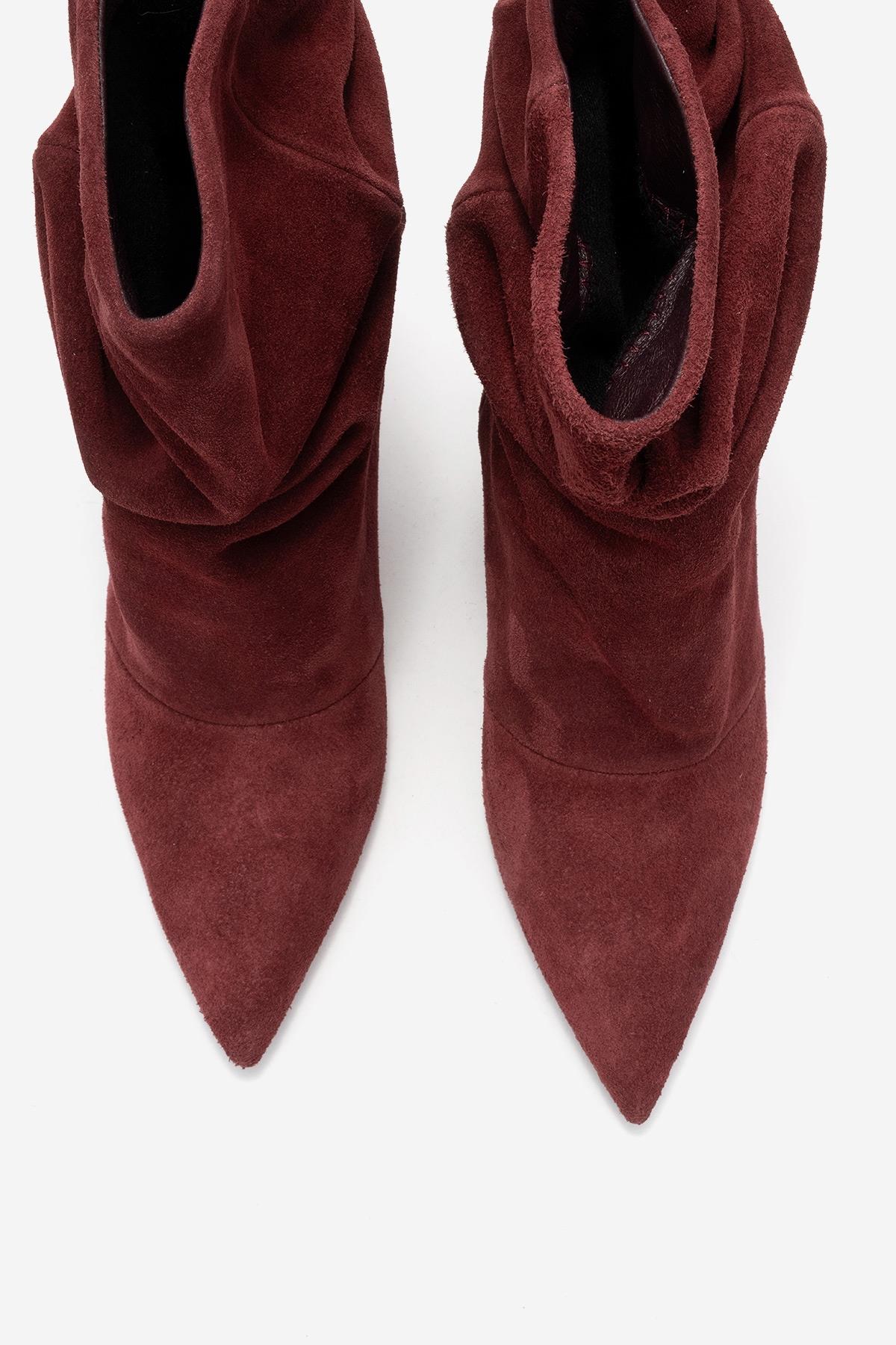 Balei - Burgundy Suede Genuine Leather Short Heel Boot – side view showing leather, suede, Vowalisse