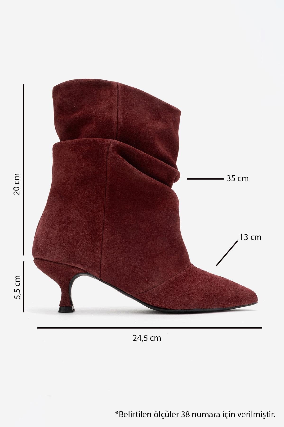 Balei - Burgundy Suede Genuine Leather Short Heel Boot – top view showing leather, suede, Vowalisse