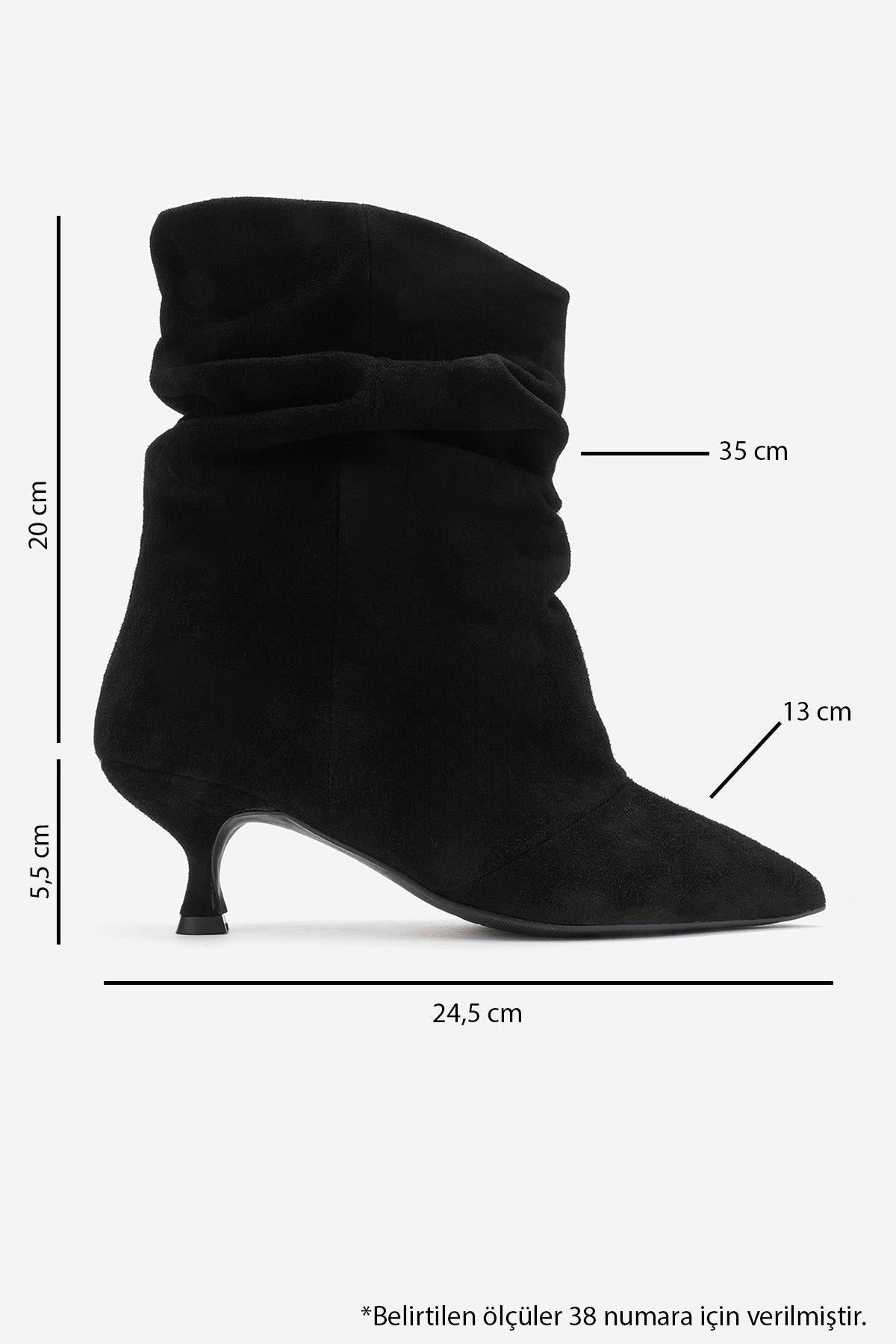 Balei - Black Suede Genuine Leather Short Heel Boot – top view showing leather, suede, black, Vowalisse