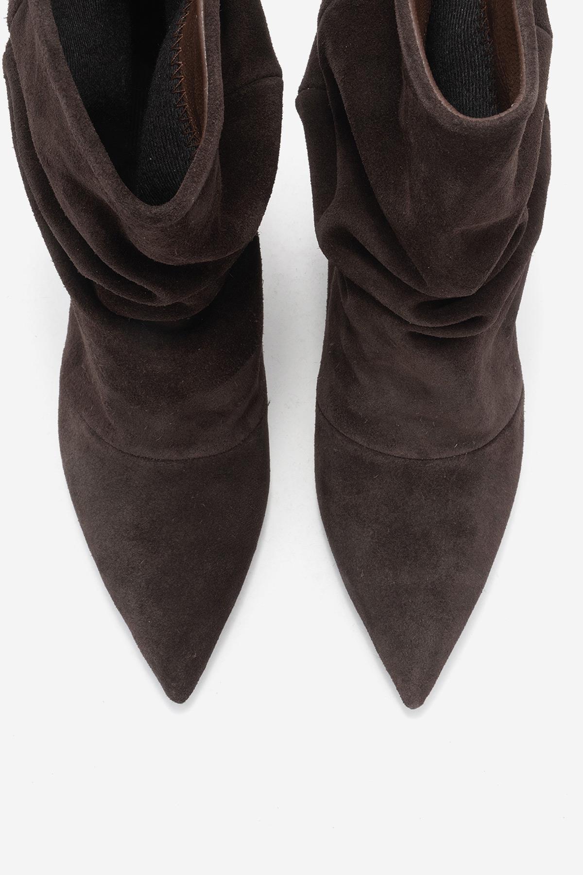 Balei - Brown Suede Genuine Leather Short Heel Boot – side view showing leather, suede, Vowalisse