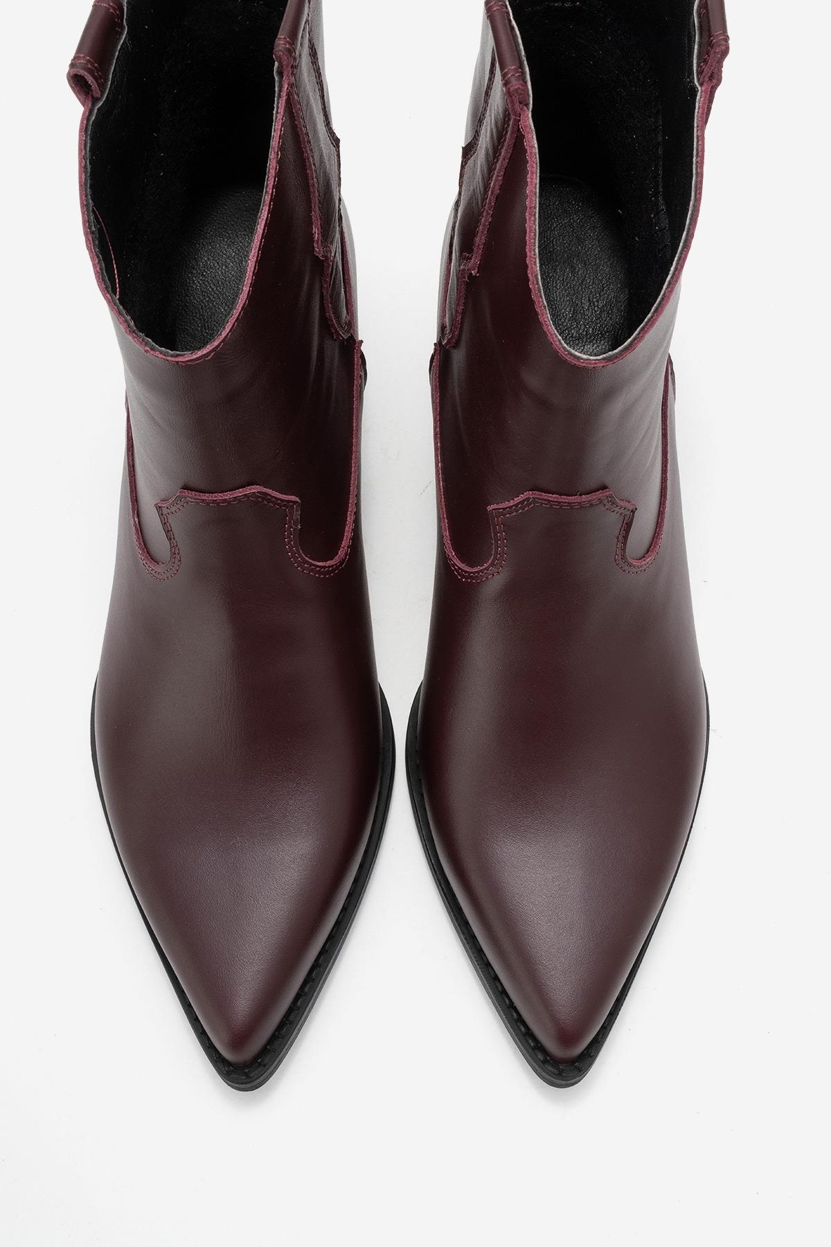 Elia - Burgundy Genuine Leather Western Boot – side view showing leather, Vowalisse