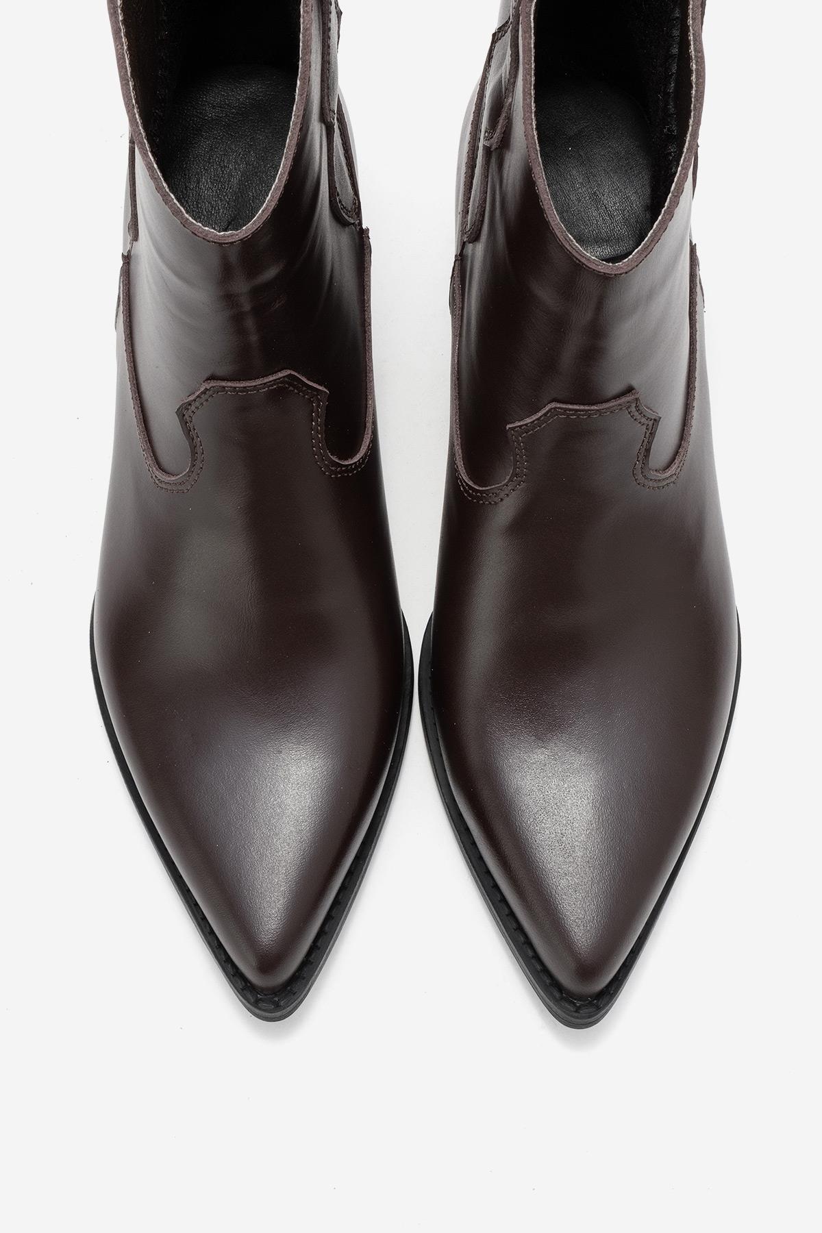 Elia - Brown Genuine Leather Western Boot – side view showing leather, red, Vowalisse
