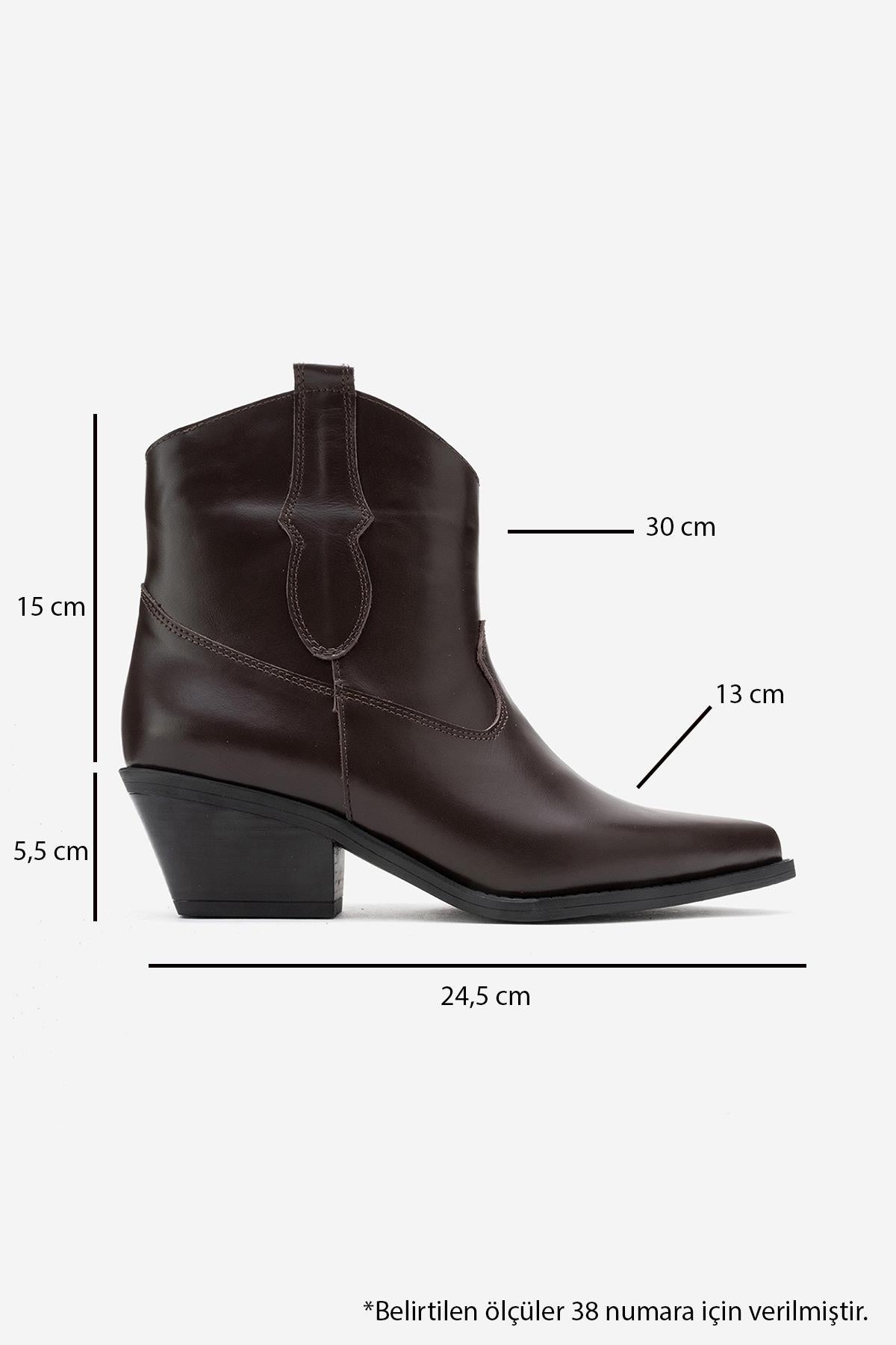 Elia - Brown Genuine Leather Western Boot – top view showing leather, red, Vowalisse