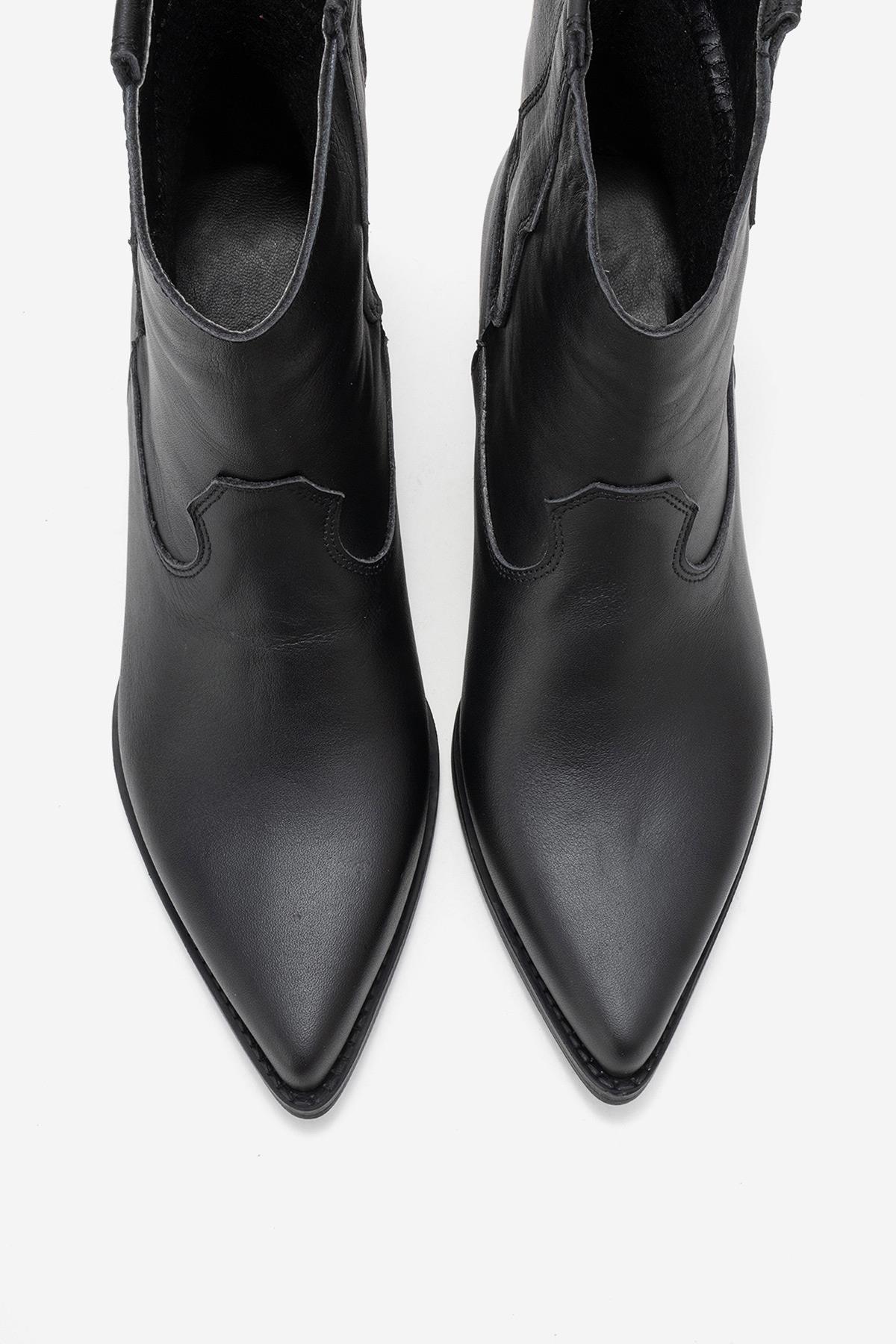 Elia - Black Genuine Leather Western Boot – side view showing leather, black, red, Vowalisse