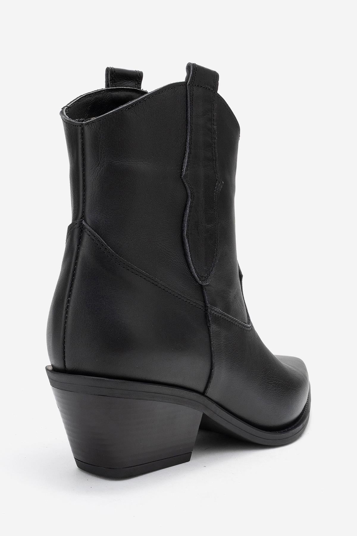 Elia - Black Genuine Leather Western Boot – back view showing leather, black, red, Vowalisse