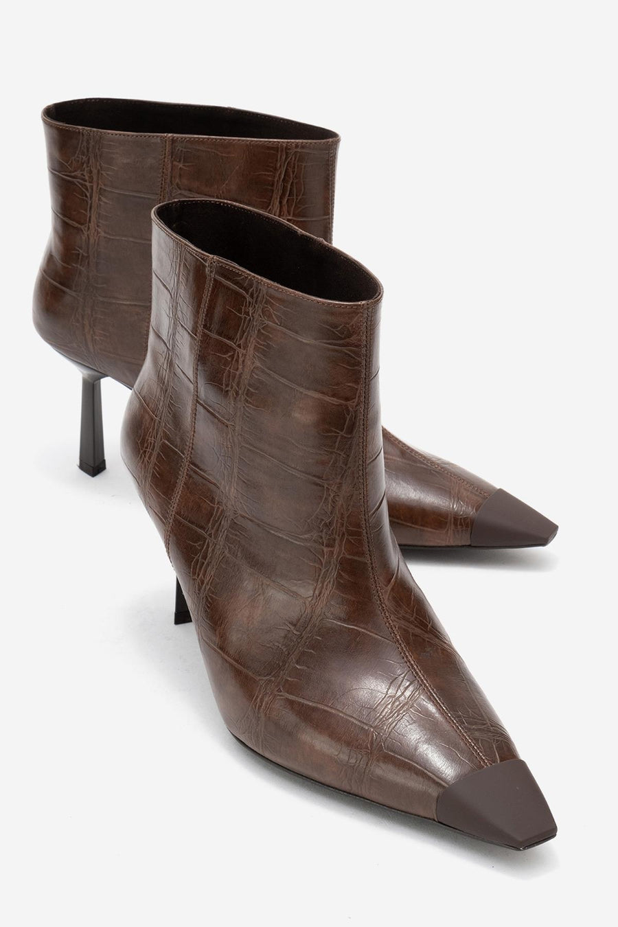 Rassel - Brown Croc-Print Pointed Toe Slim Heel Boot