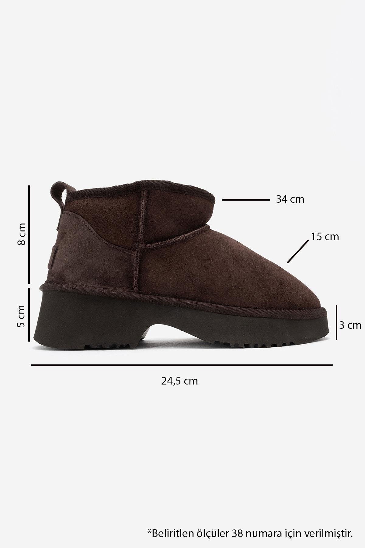 Ary - Brown Suede Fur-Lined Genuine Leather Platform Ankle Boot – top view showing leather, suede, Vowalisse