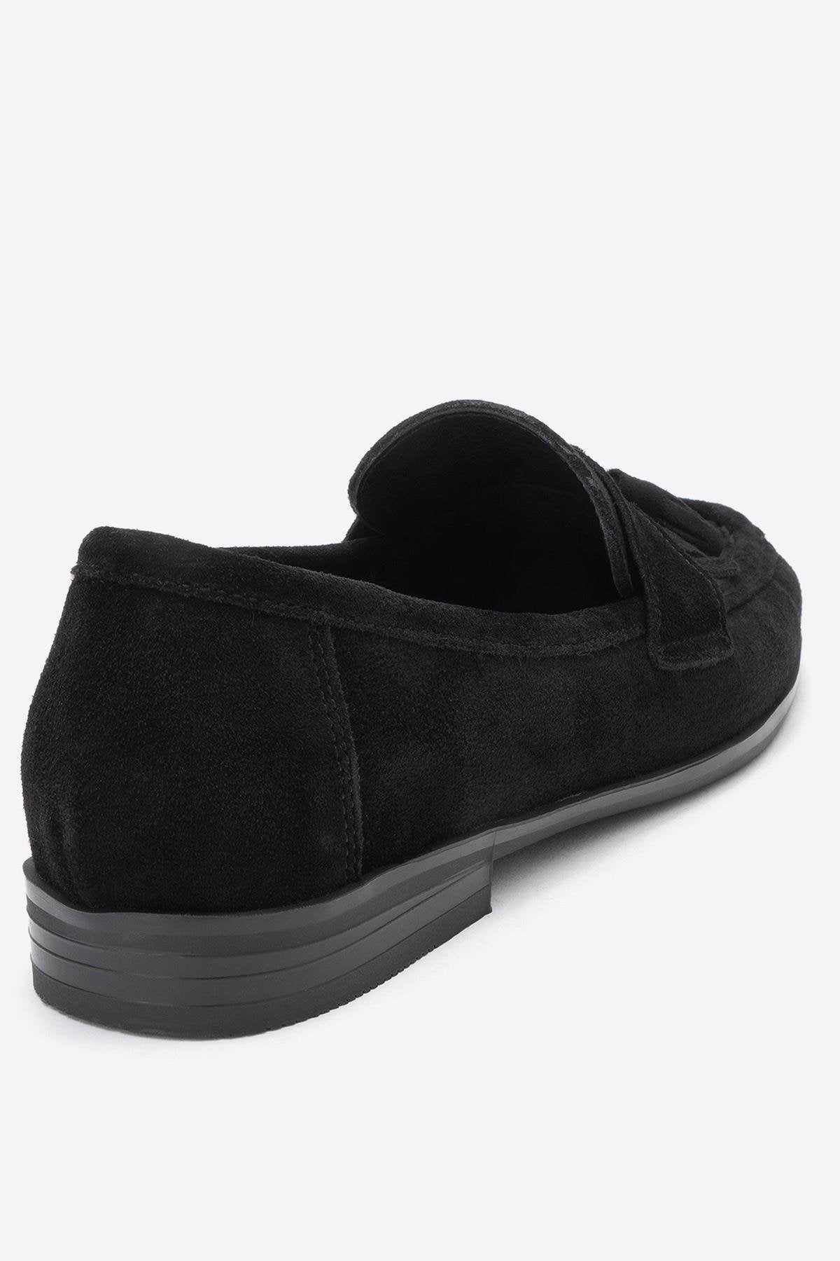 Lupen - Black Suede Tassel Genuine Leather Loafer – back view showing leather, suede, black, Vowalisse