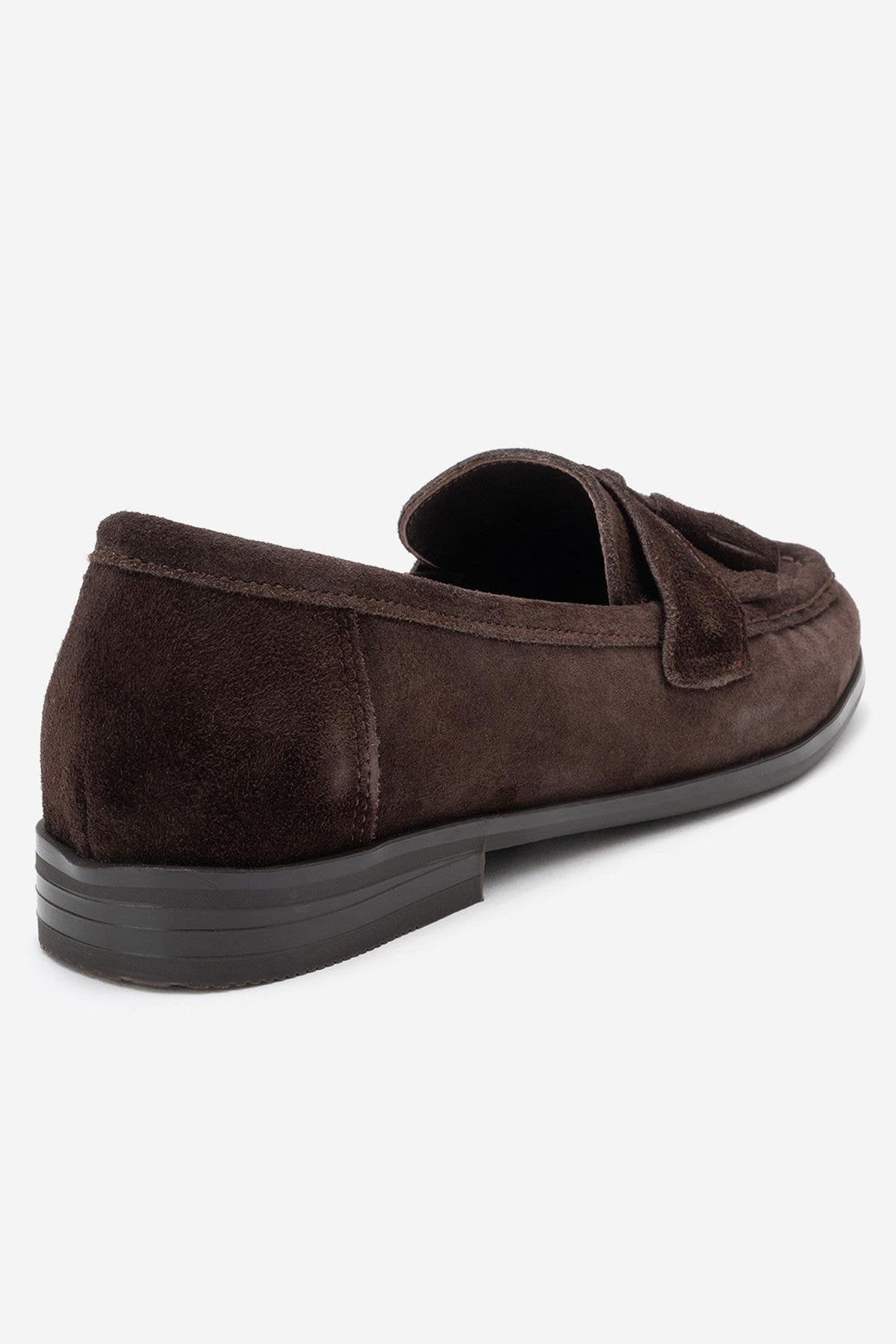 Lupen - Brown Suede Genuine Leather Tassel Loafer – back view showing leather, suede, Vowalisse