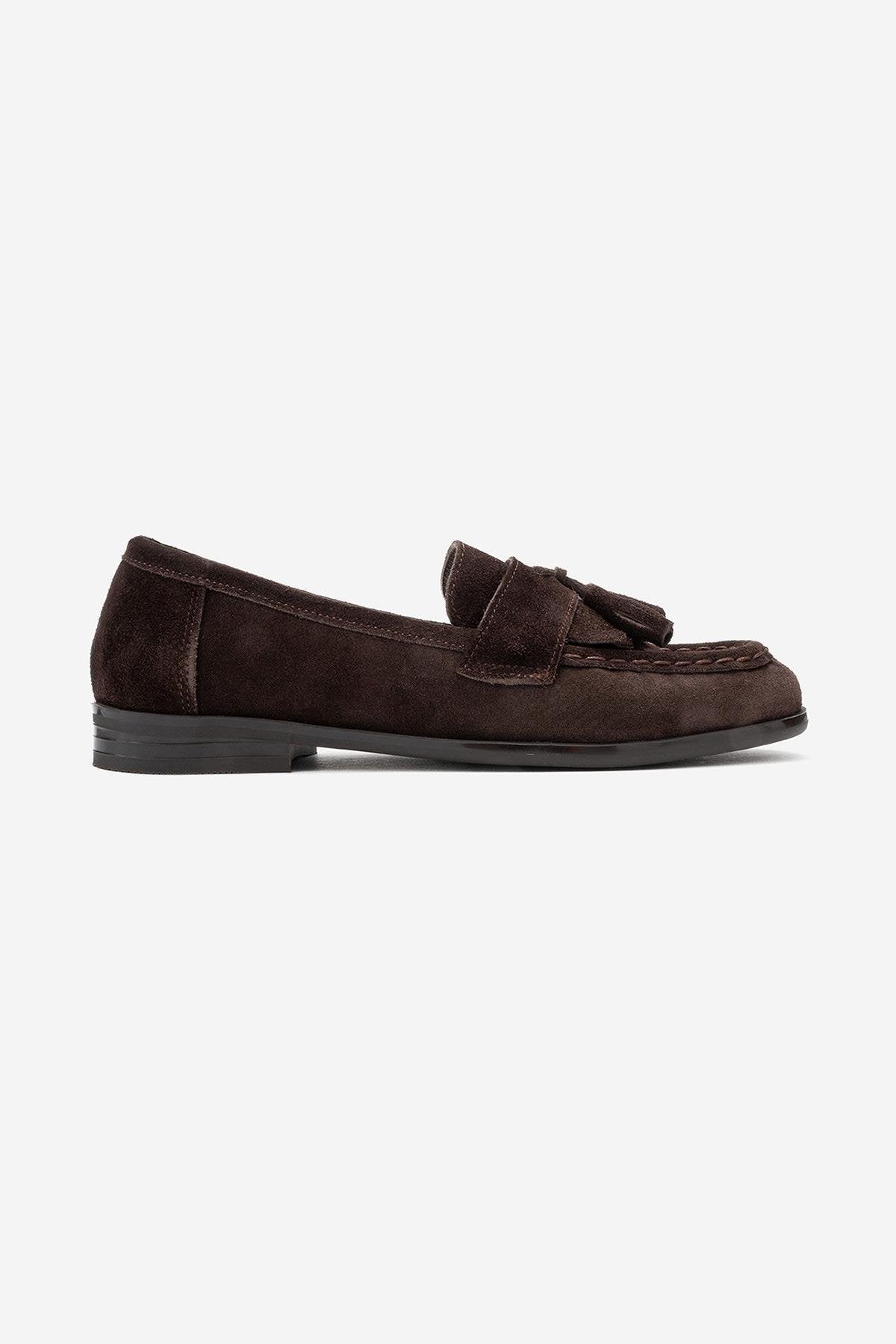 Lupen - Brown Suede Genuine Leather Tassel Loafer – top view showing leather, suede, Vowalisse