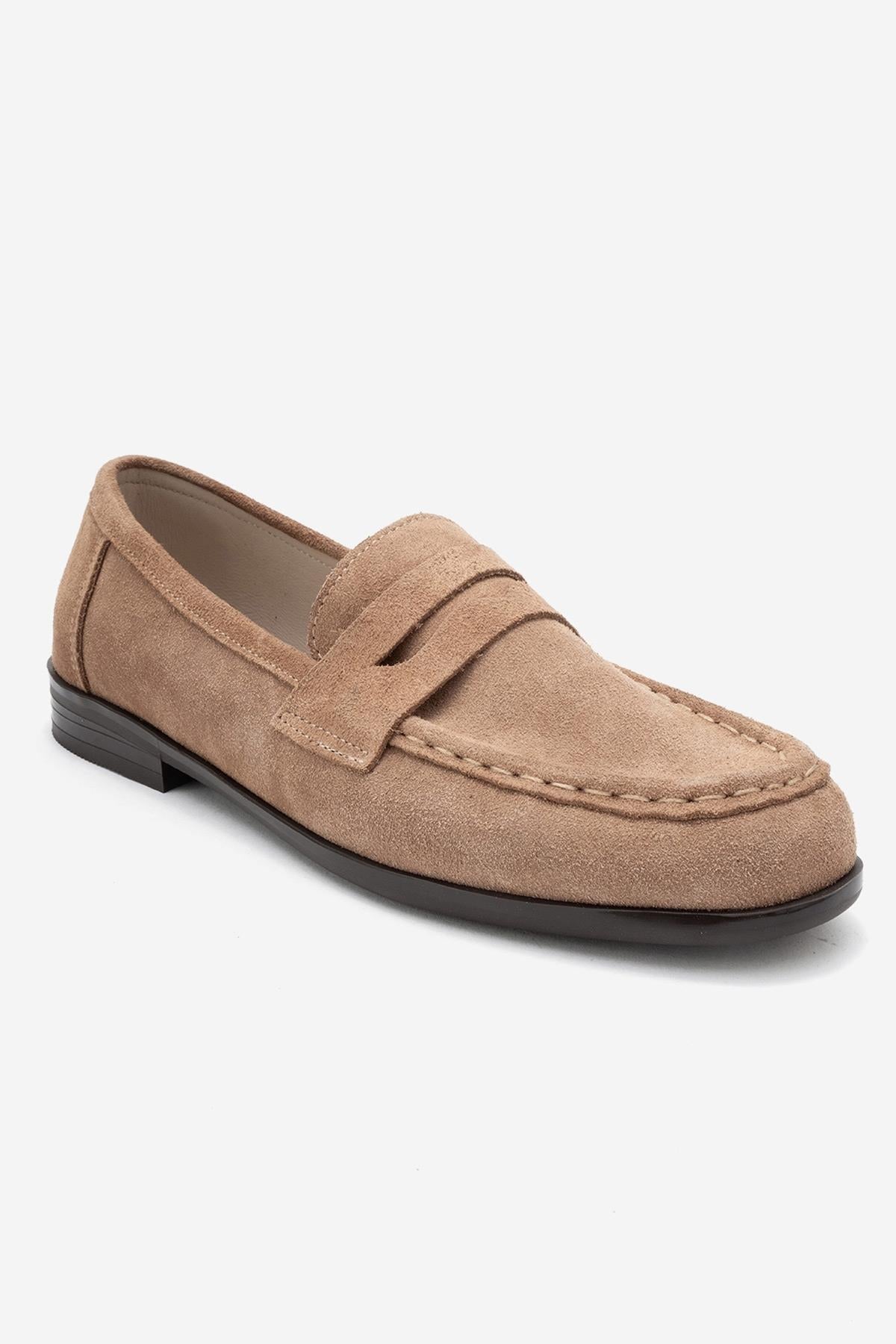 Valia - Taupe Suede Genuine Leather Loafer – detail view showing leather, suede, Vowalisse