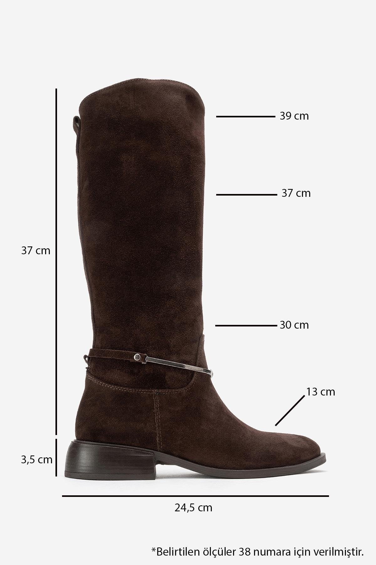 Ansel - Brown Suede Genuine Leather Ankle-Strap Riding Boot – top view showing leather, suede, Vowalisse