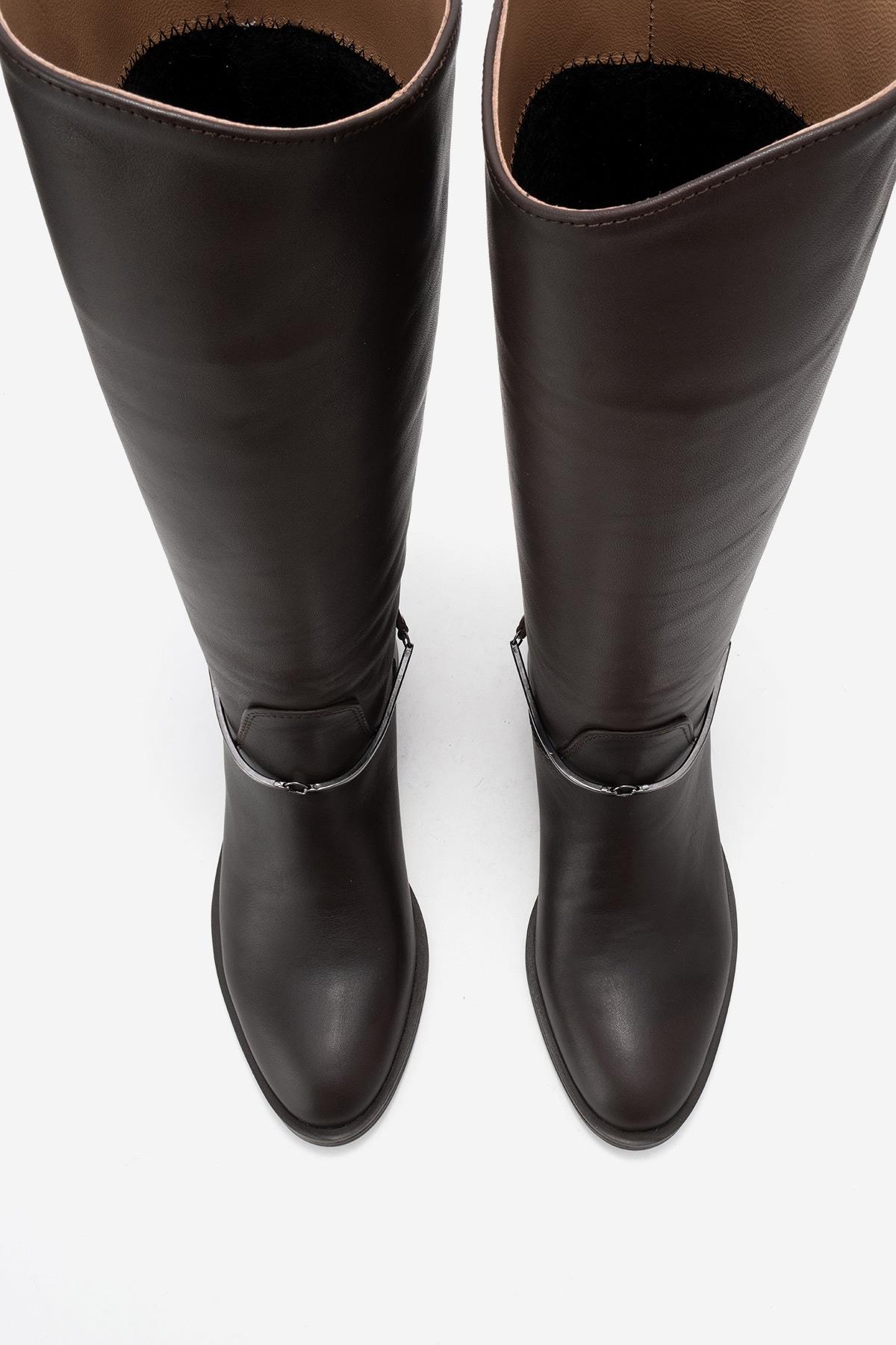 Ansel - Brown Genuine Leather Ankle-Strap Riding Boot – side view showing leather, Vowalisse