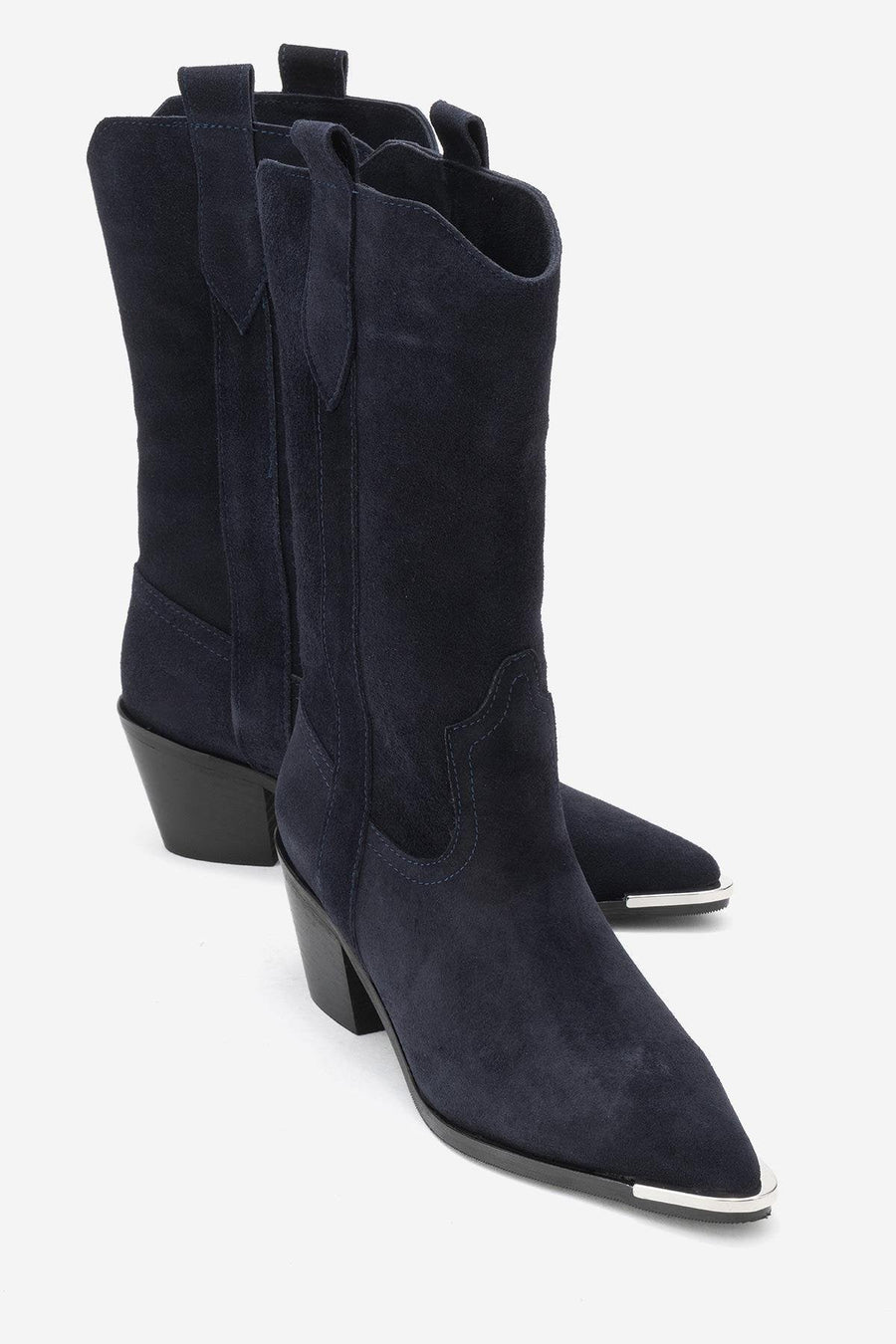 Alvi - Navy Suede Genuine Leather Western Boot