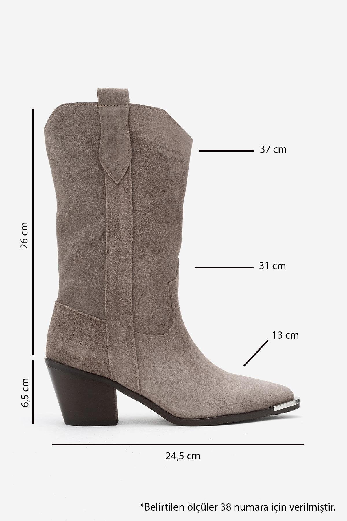 Alvi - Taupe Suede Genuine Leather Western Boot – top view showing leather, suede, Vowalisse