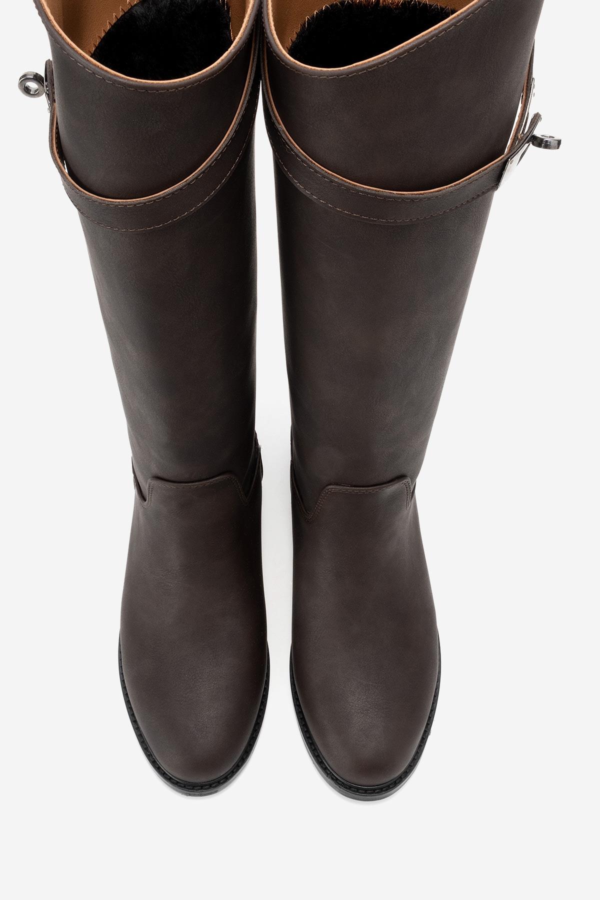 Yoko - Brown Nubuck Riding Boot – side view showing leather, Vowalisse