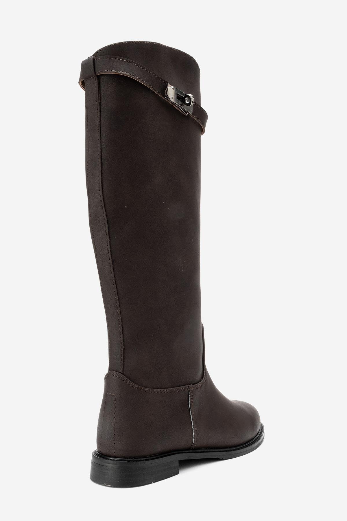 Yoko - Brown Nubuck Riding Boot – back view showing leather, Vowalisse