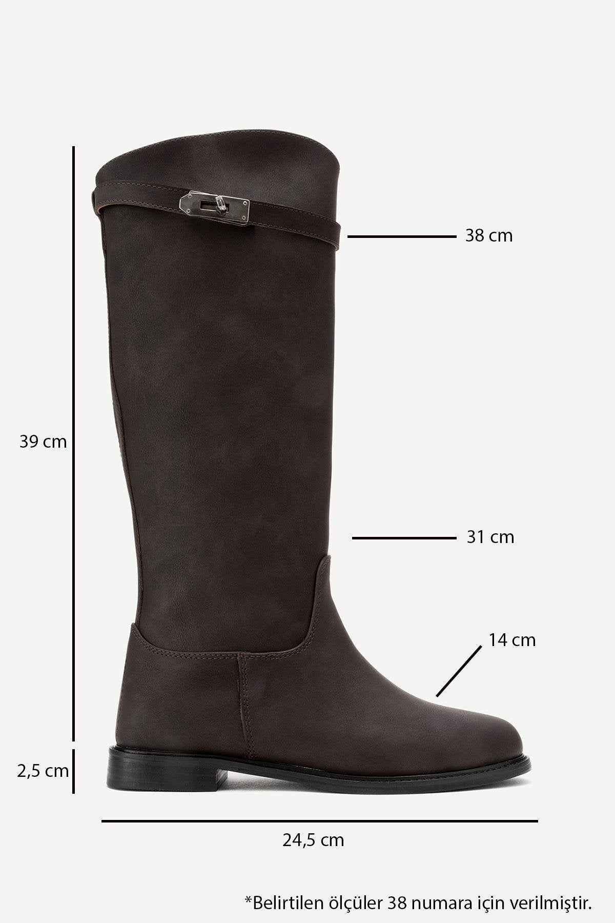 Yoko - Brown Nubuck Riding Boot – top view showing leather, Vowalisse