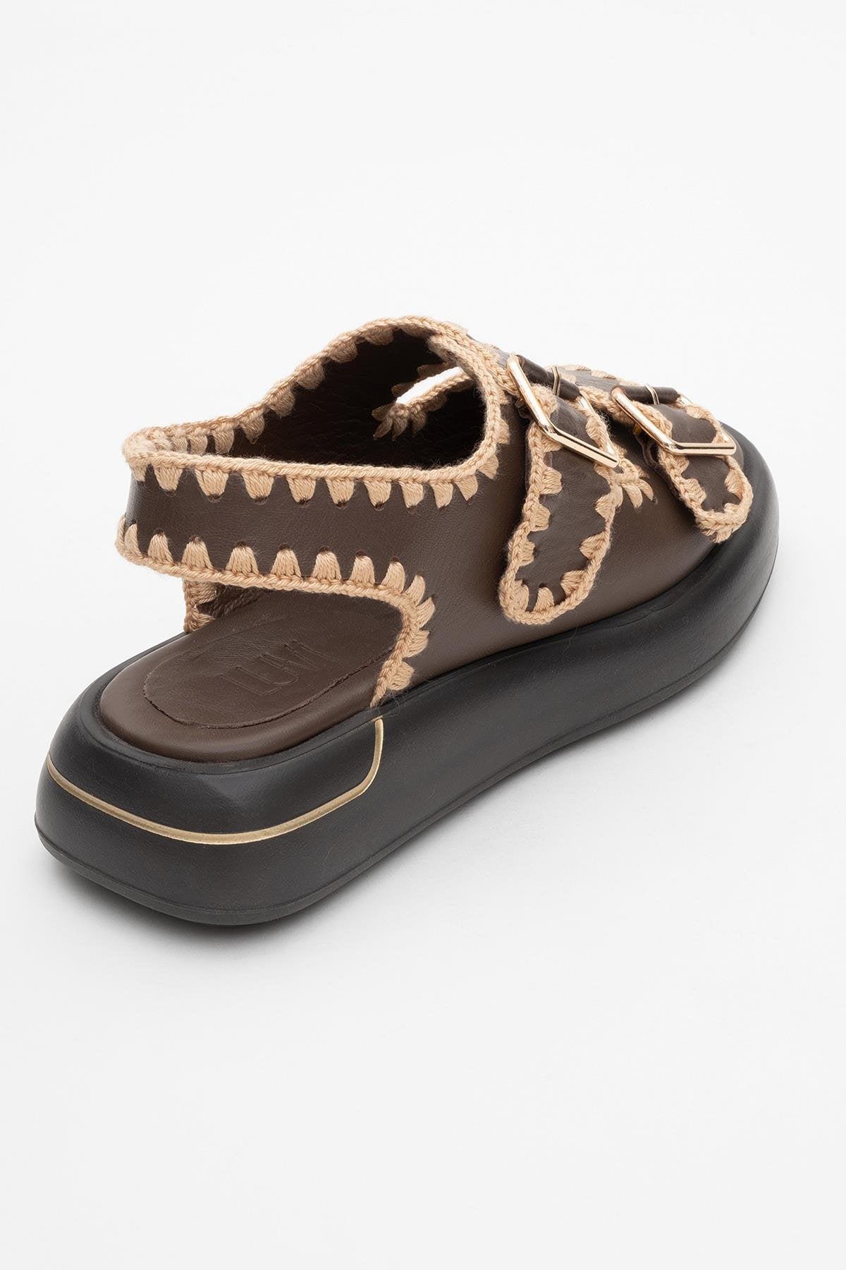 Douro - Brown Braided Rope Strap Leather Sandal – back view showing leather, Vowalisse
