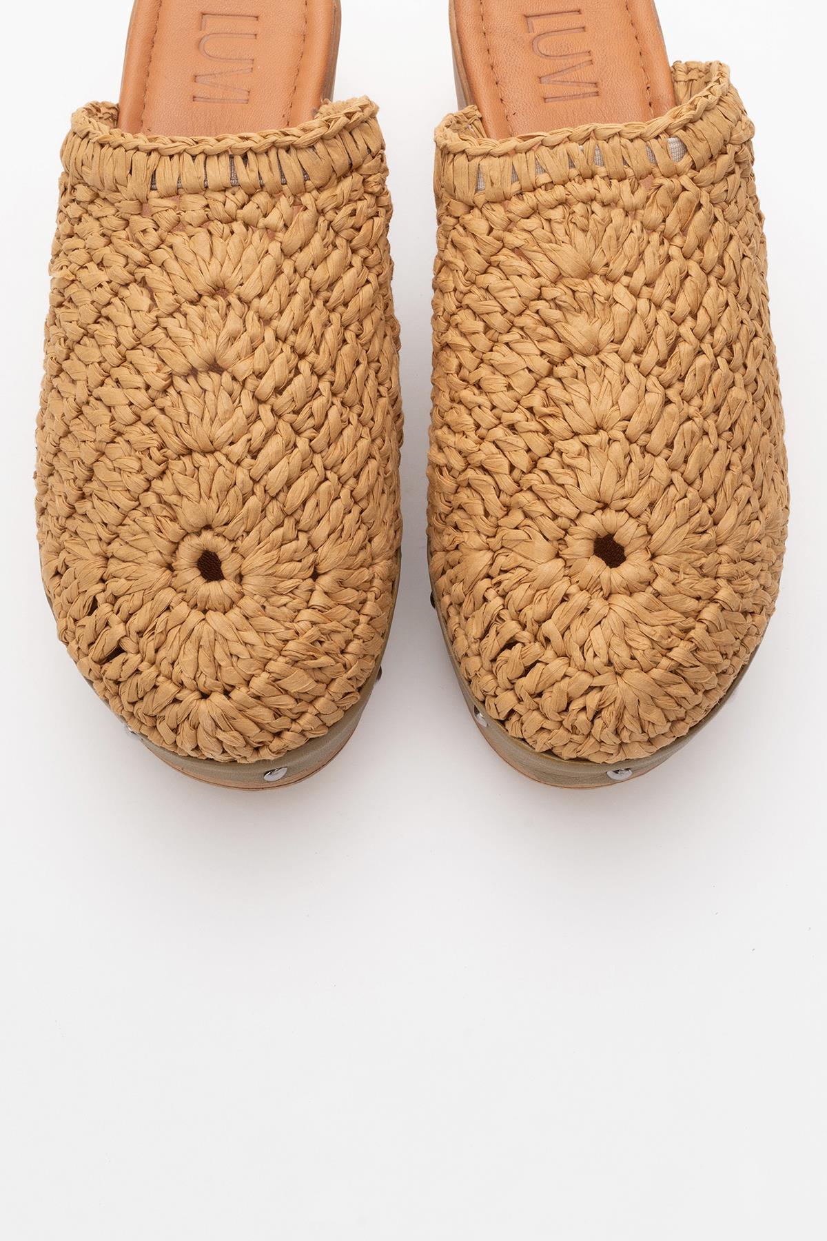 Cooper - Cognac Brown Braided Wedge Sandal – side view showing leather, Vowalisse