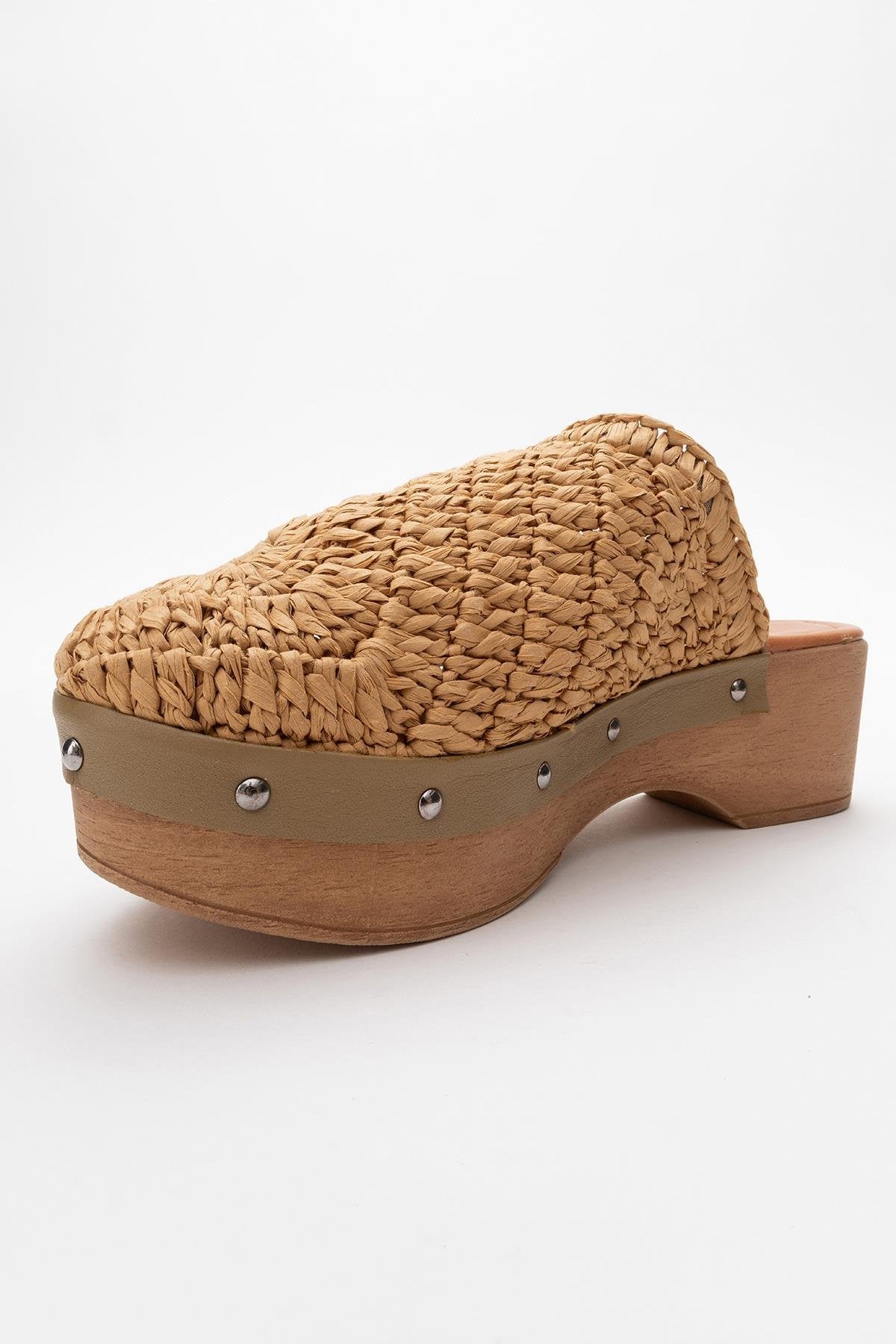 Cooper - Cognac Brown Braided Wedge Sandal – top view showing leather, Vowalisse