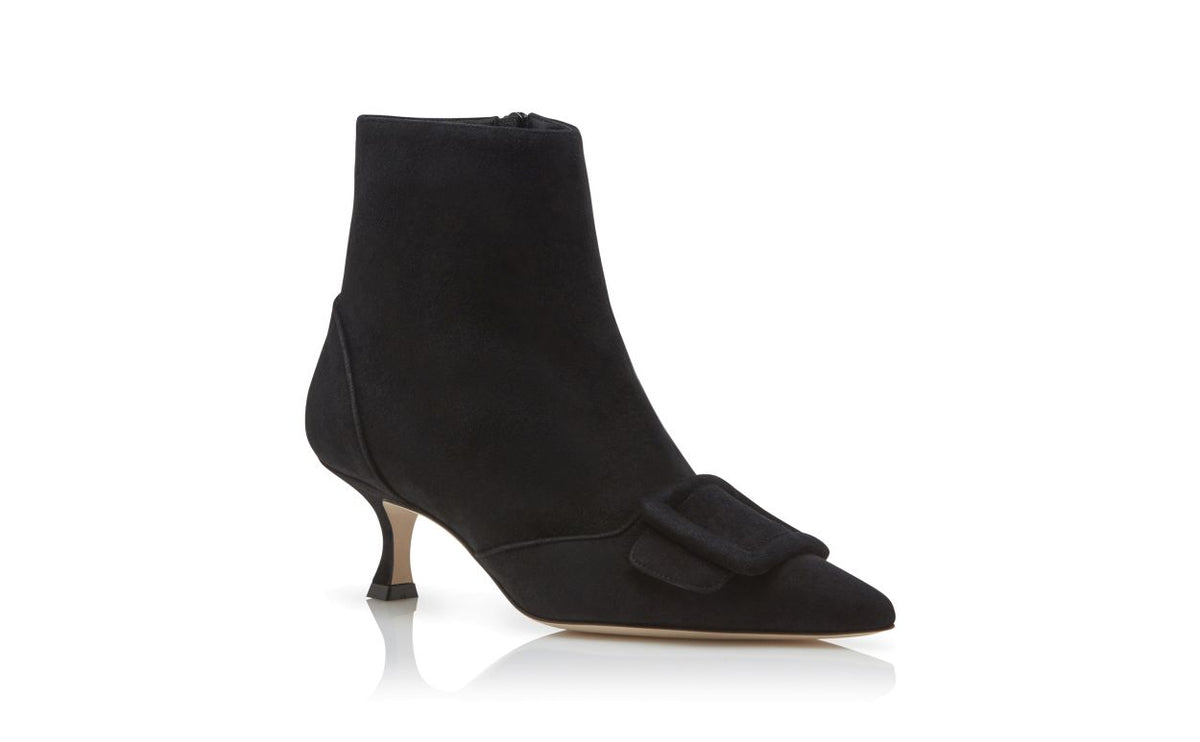Arabella Dream Black Pointed Toe Ankle Boots – top view showing black pointed toe, suede, Vowalisse