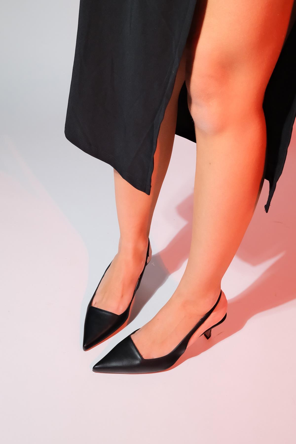 Marten - Black Pointed Toe Backless Stiletto Pump – side view showing leather, black, Vowalisse