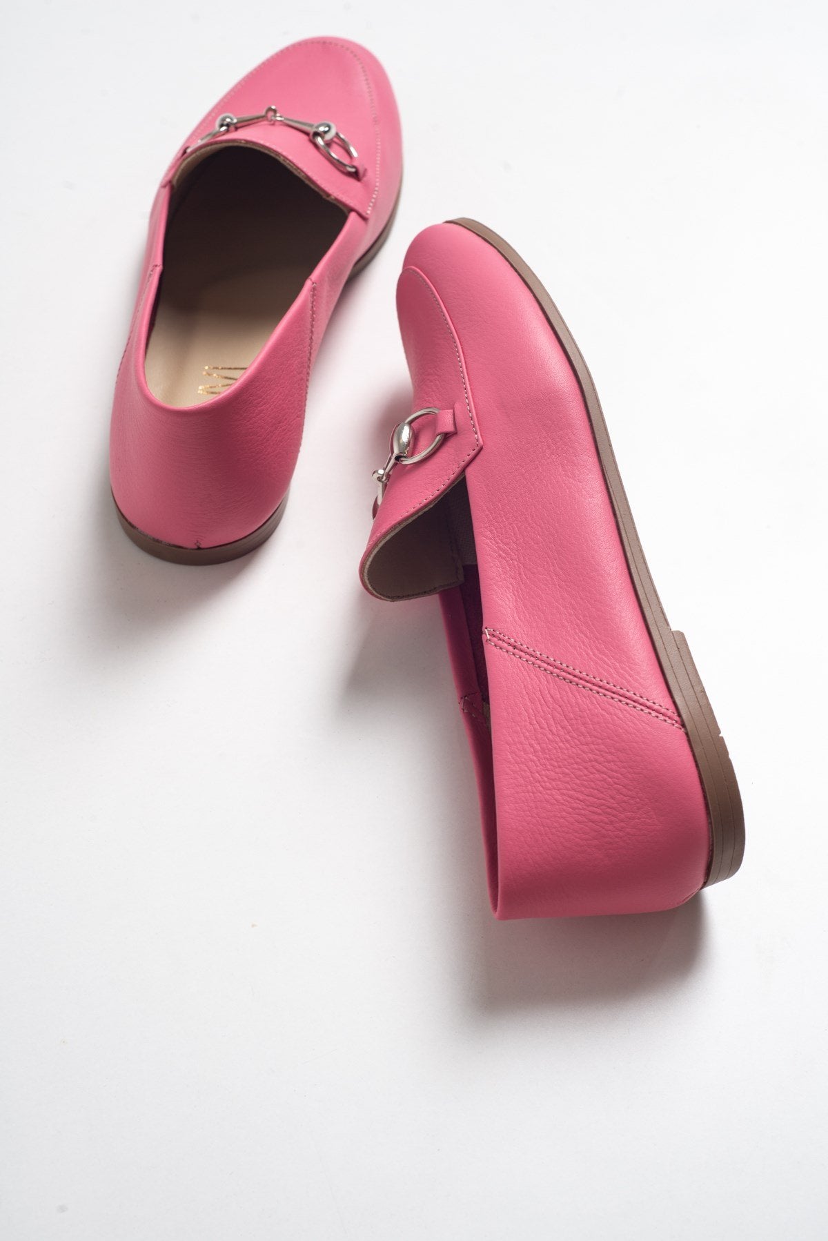 Penny - Pink Leather Horsebit Loafers – side view showing leather, suede, pink, Vowalisse