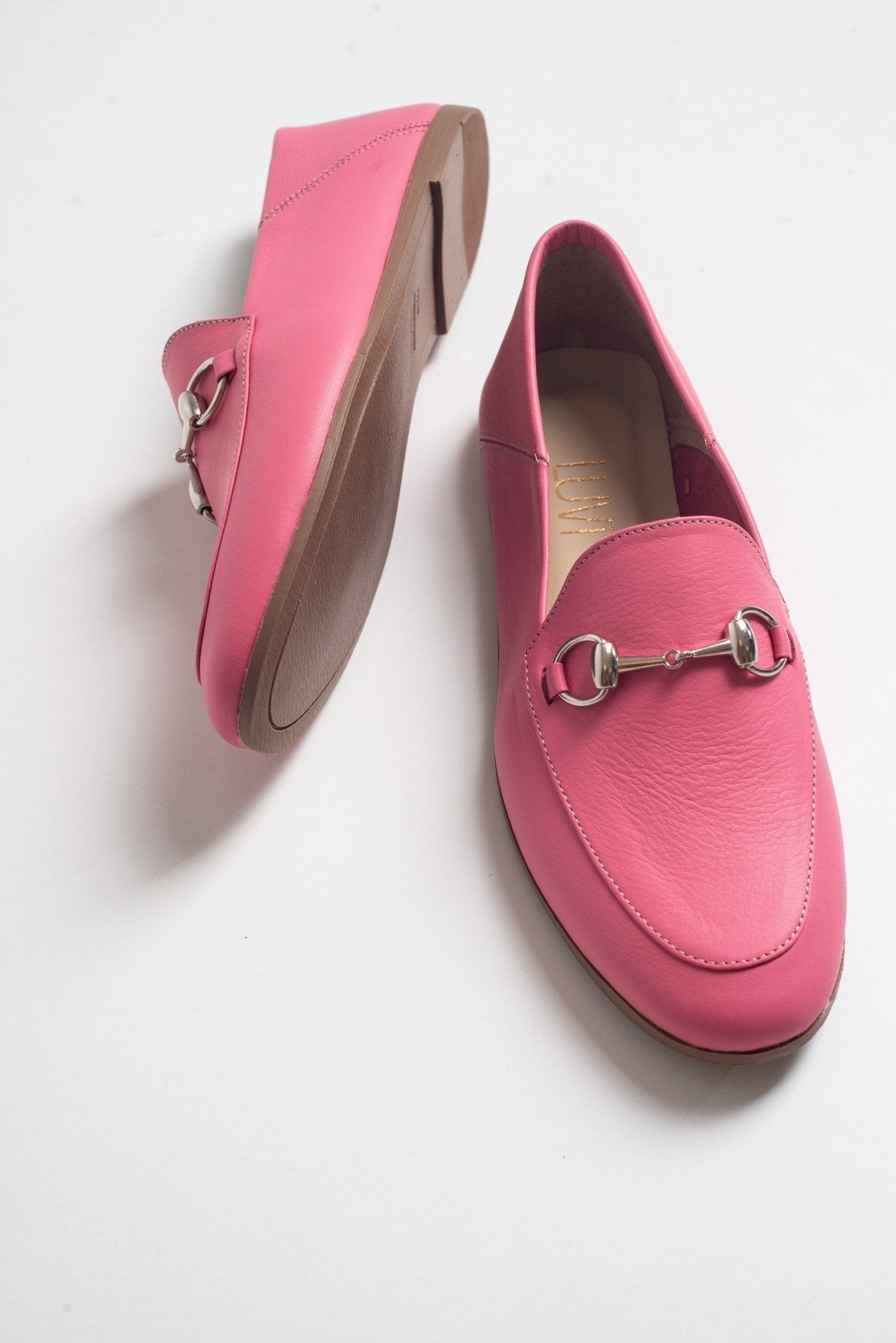 Penny - Pink Leather Horsebit Loafers – detail view showing leather, suede, pink, Vowalisse