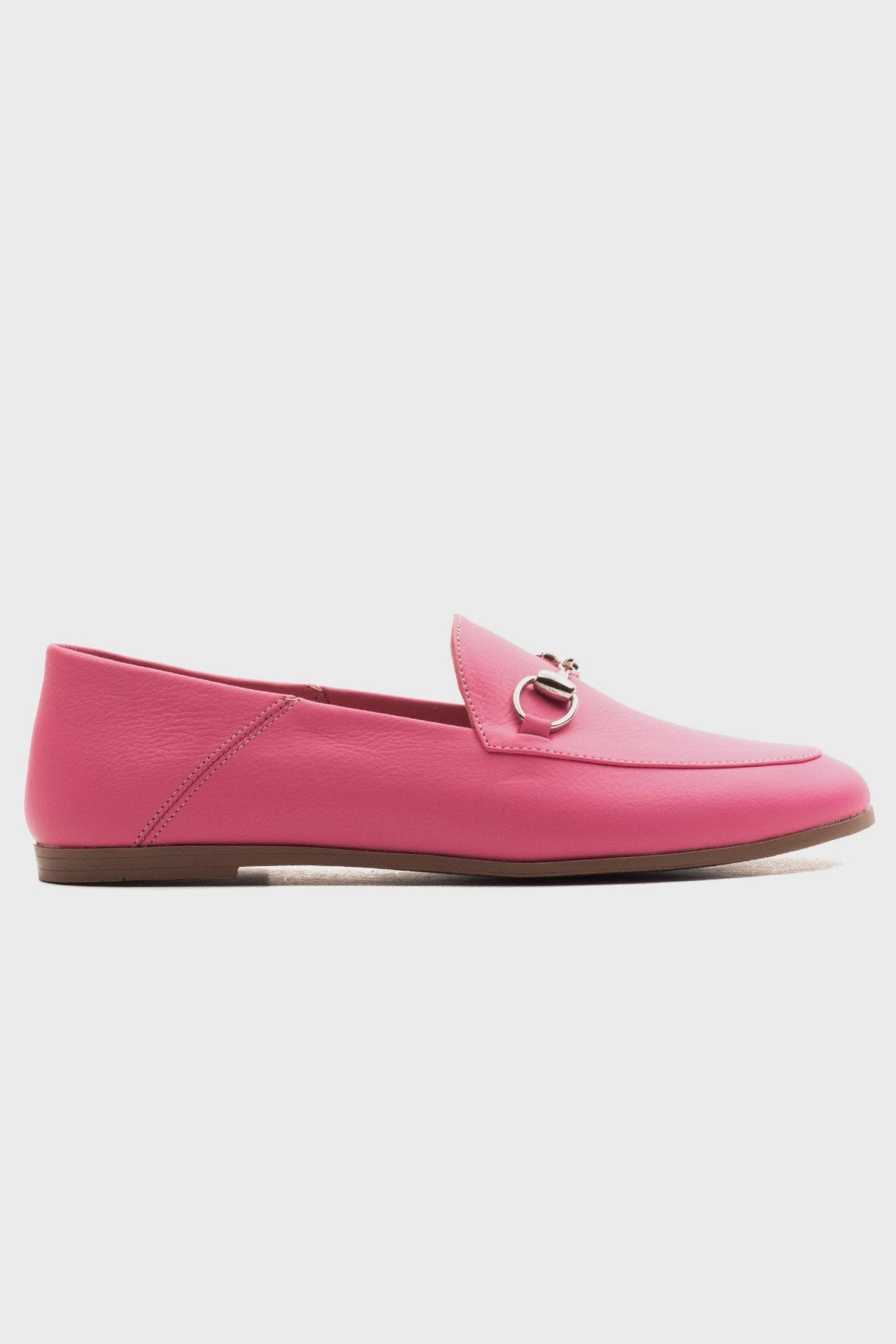Penny - Pink Leather Horsebit Loafers – back view showing leather, suede, pink, Vowalisse
