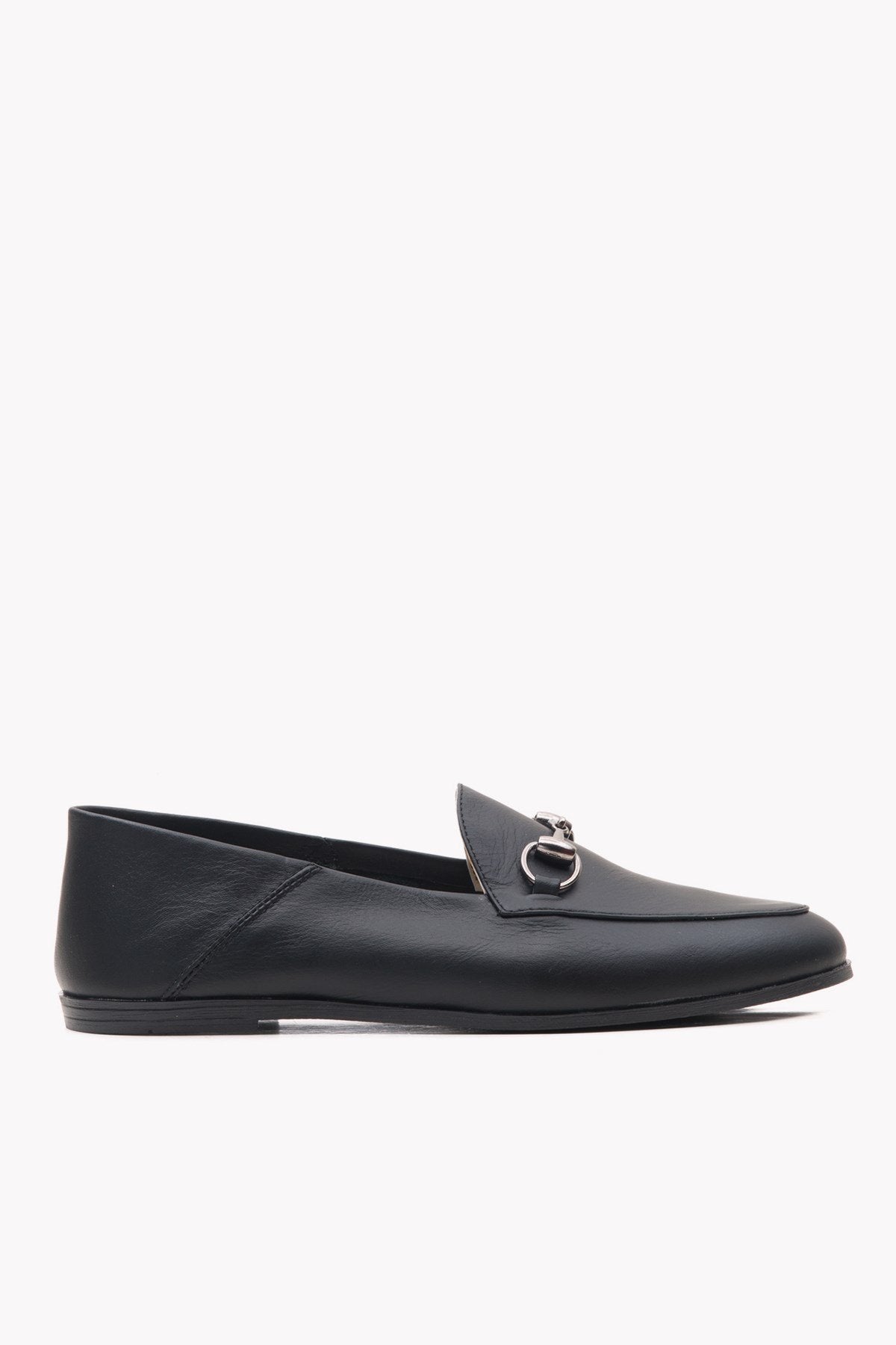 Penny - Black Leather Horsebit Loafers – sole view showing leather, suede, black, Vowalisse