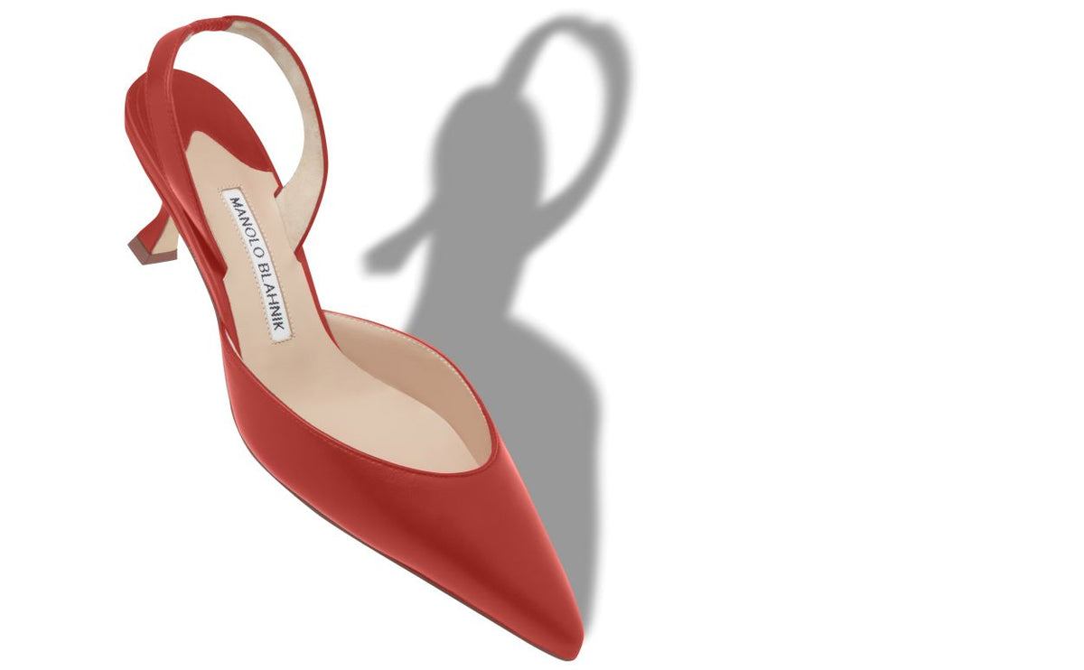 Marcella Lace Red Slingback Slingbacks – front three-quarter view showing red slingback, almond toe, nappa leather…