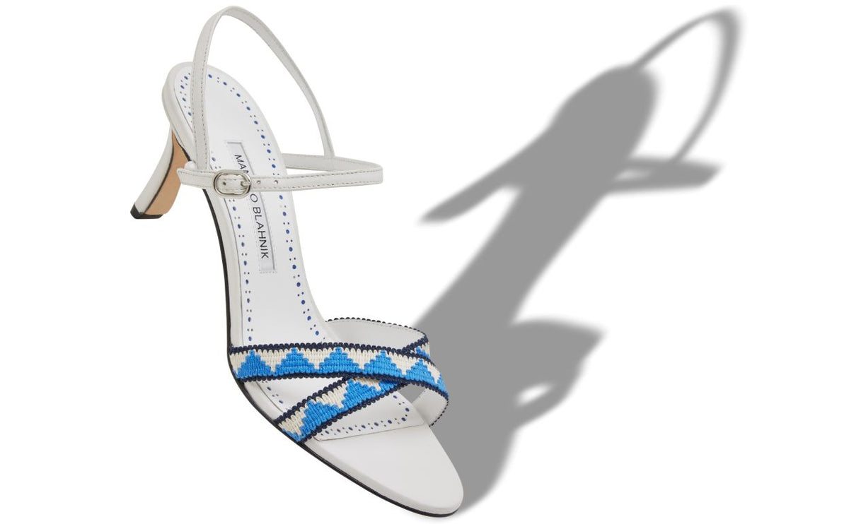 Magnolia Rose White Crossover Ankle-Strap Shoes – front three-quarter view showing white crossover, slingback, open toe…