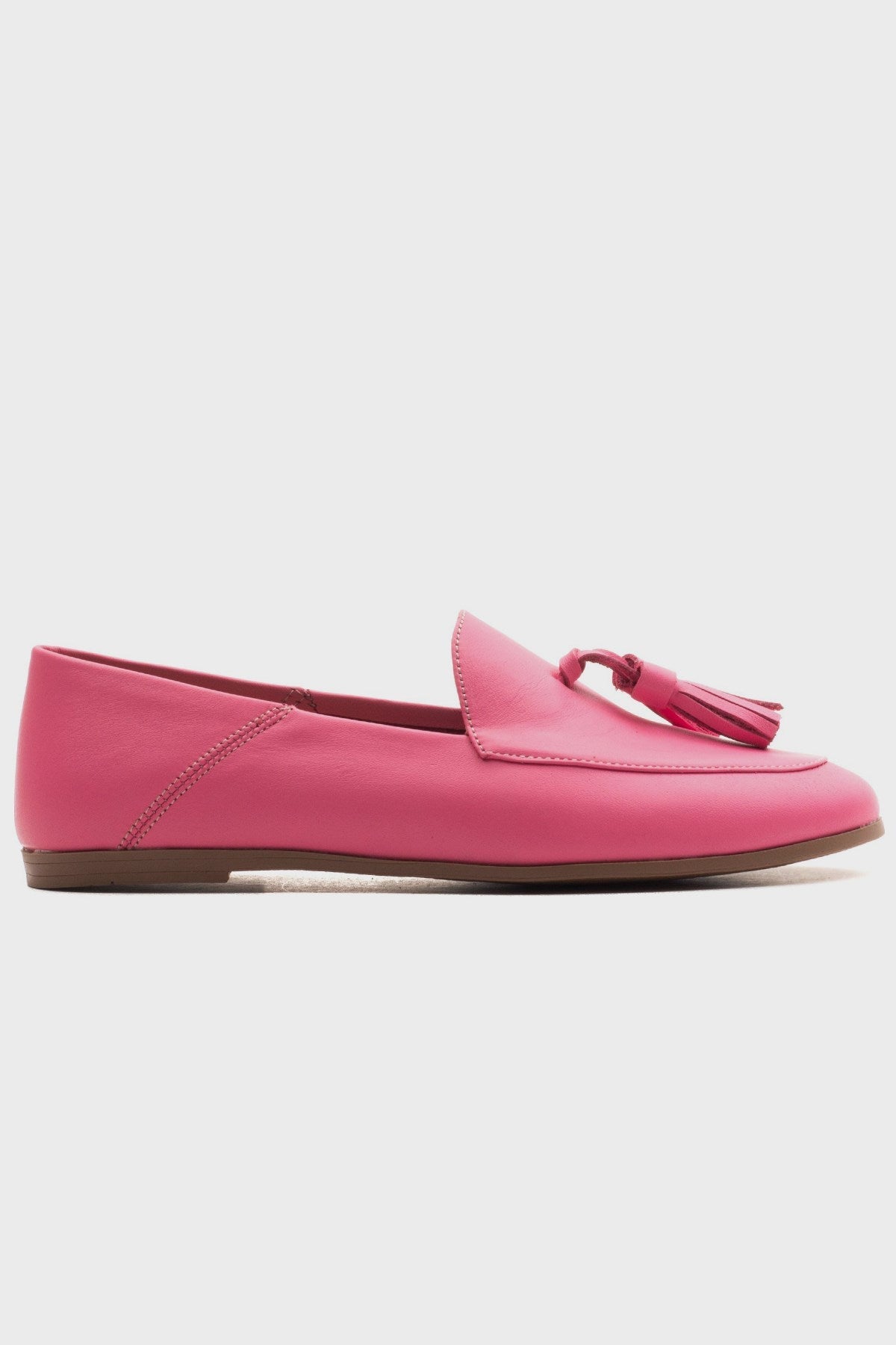 Mona - Pink Soft Leather Tassel Loafers – back view showing leather, suede, pink, Vowalisse