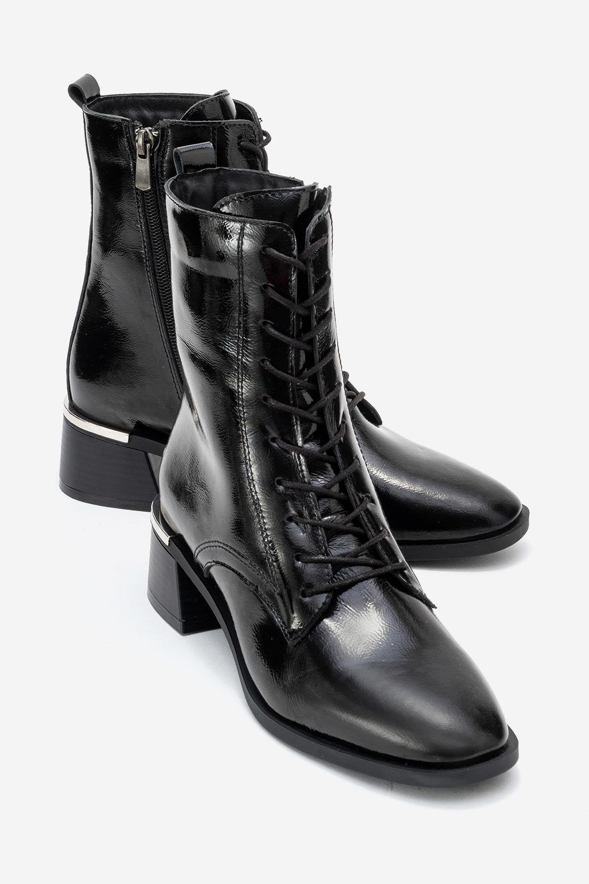 AVIA - Black Genuine Leather Block Heel Boot – front three-quarter view showing leather, black, Vowalisse