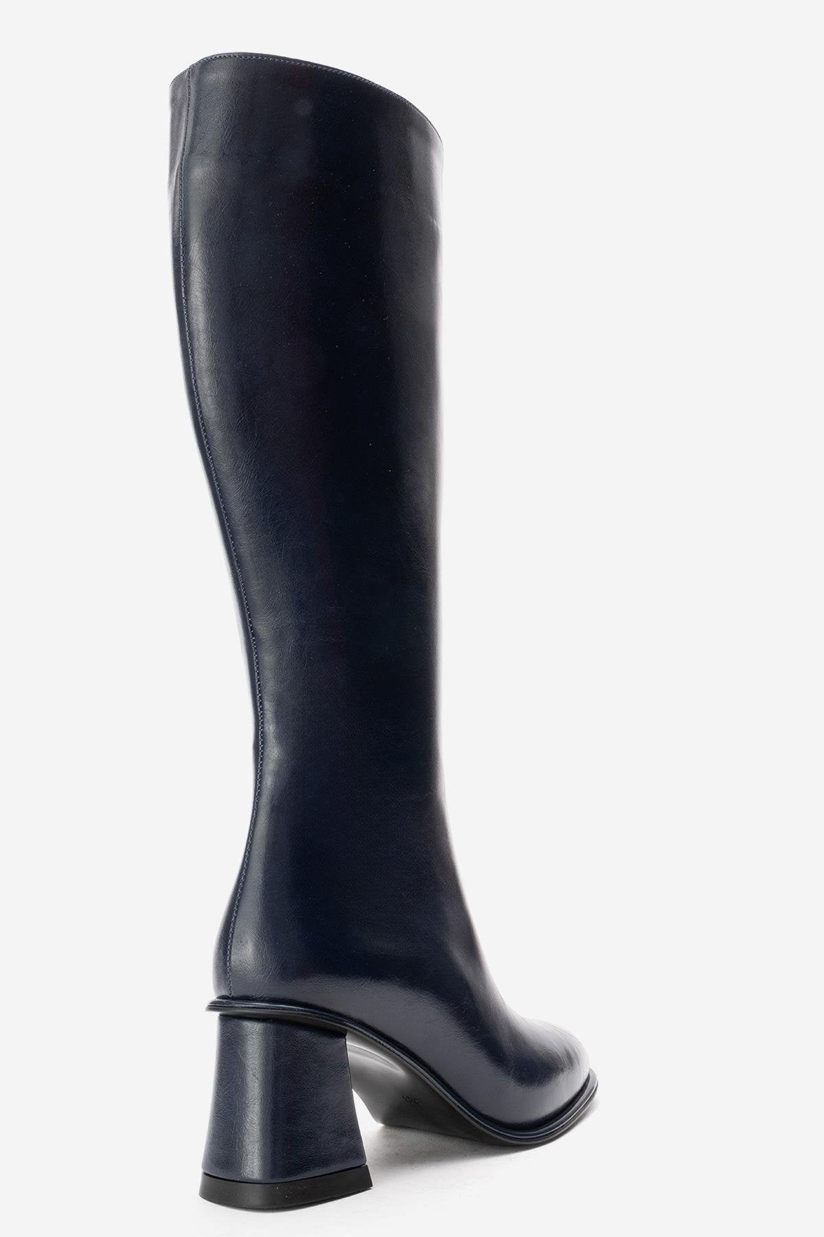 PARADİS - Navy Block Heel Boot – sole view showing leather, Vowalisse