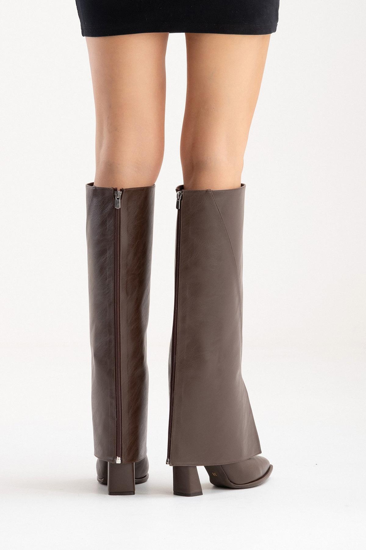 AJA - Brown Block Heel Boot – product view 10 showing leather, Vowalisse