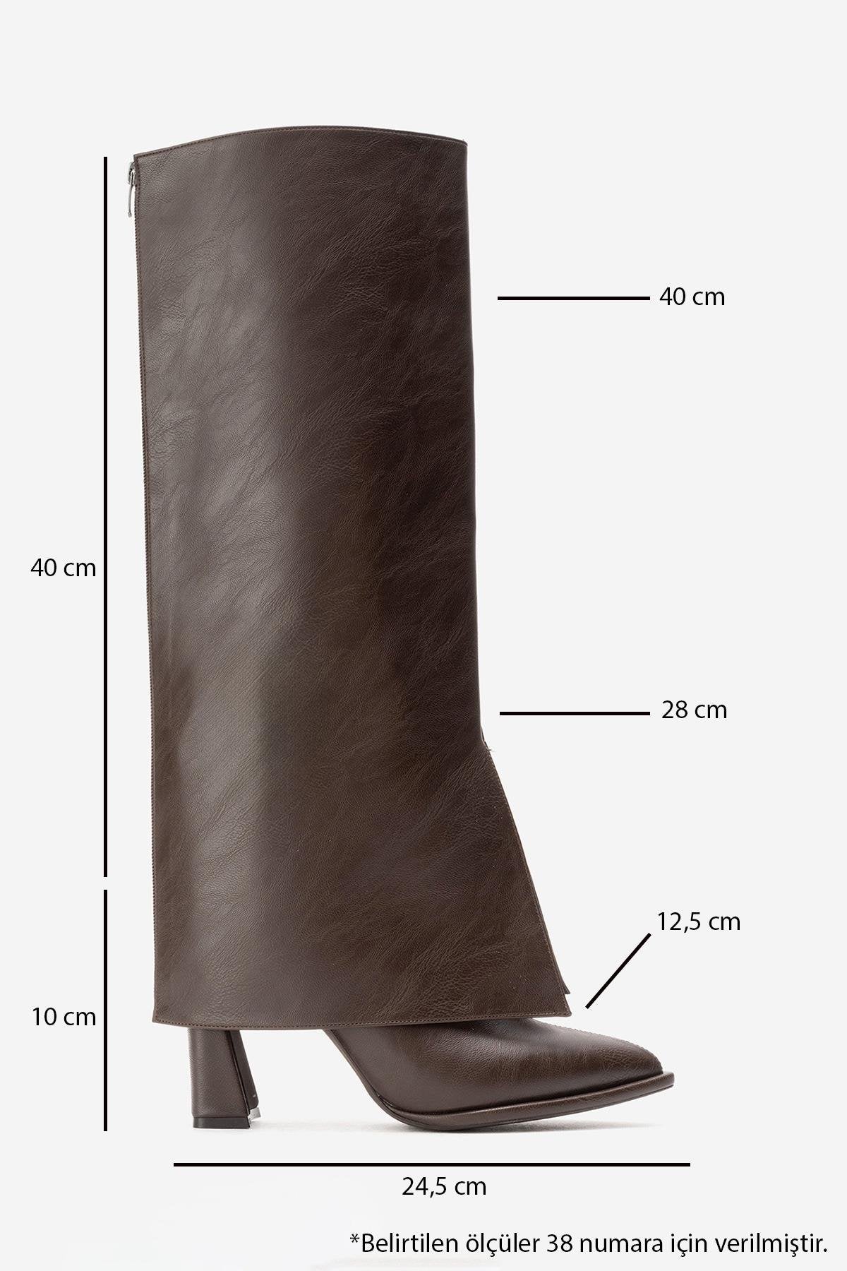 AJA - Brown Block Heel Boot – pair view showing leather, Vowalisse