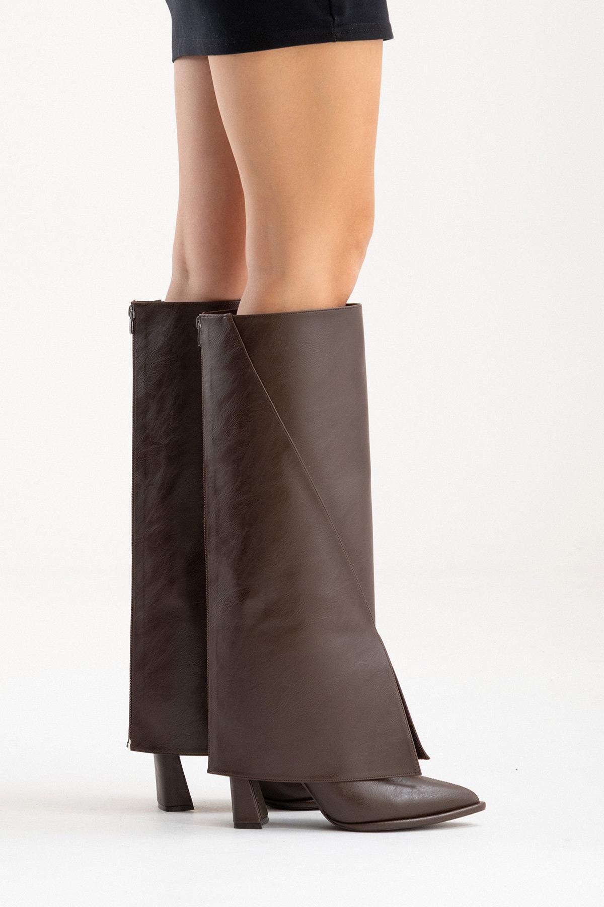 AJA - Brown Block Heel Boot – product view 9 showing leather, Vowalisse