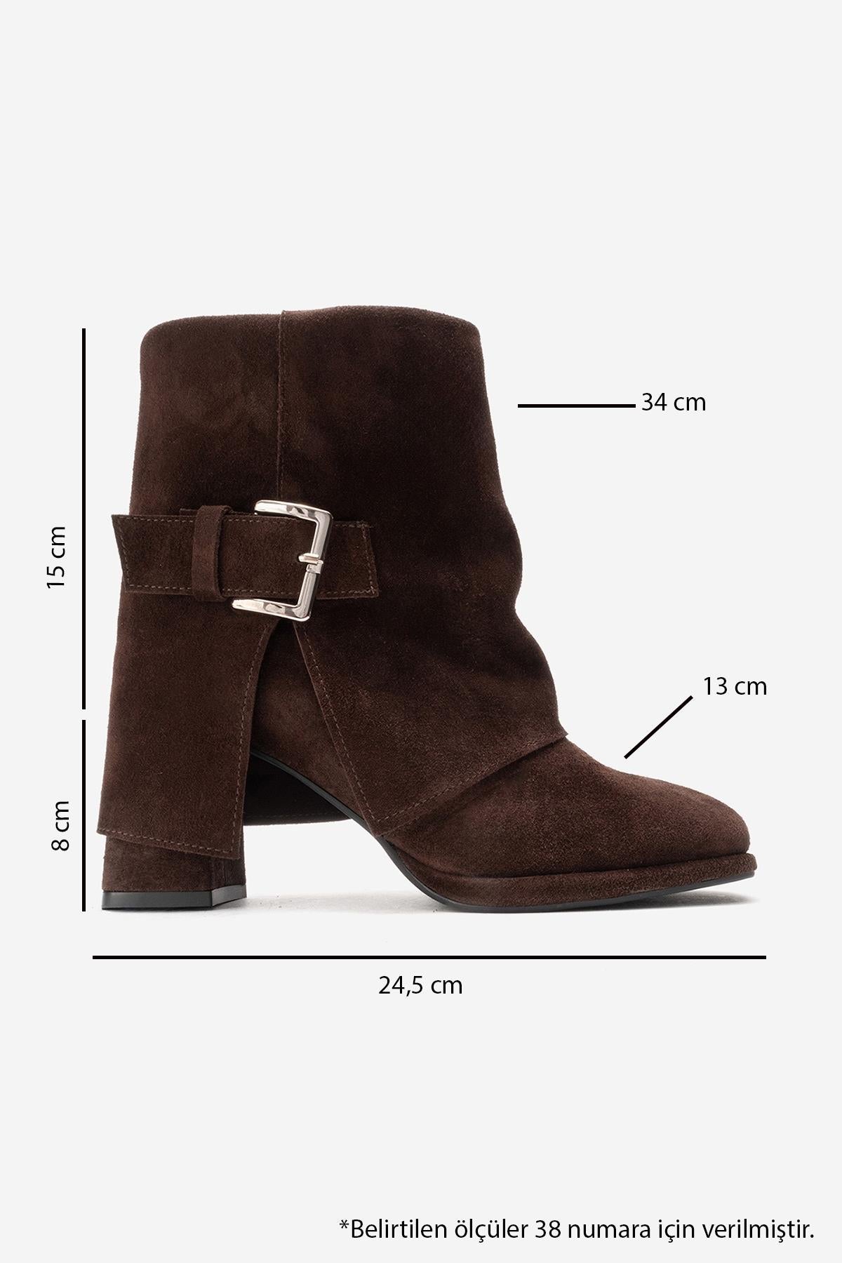 LORE - Brown Genuine Leather Block Heel Boot – top view showing leather, suede, Vowalisse